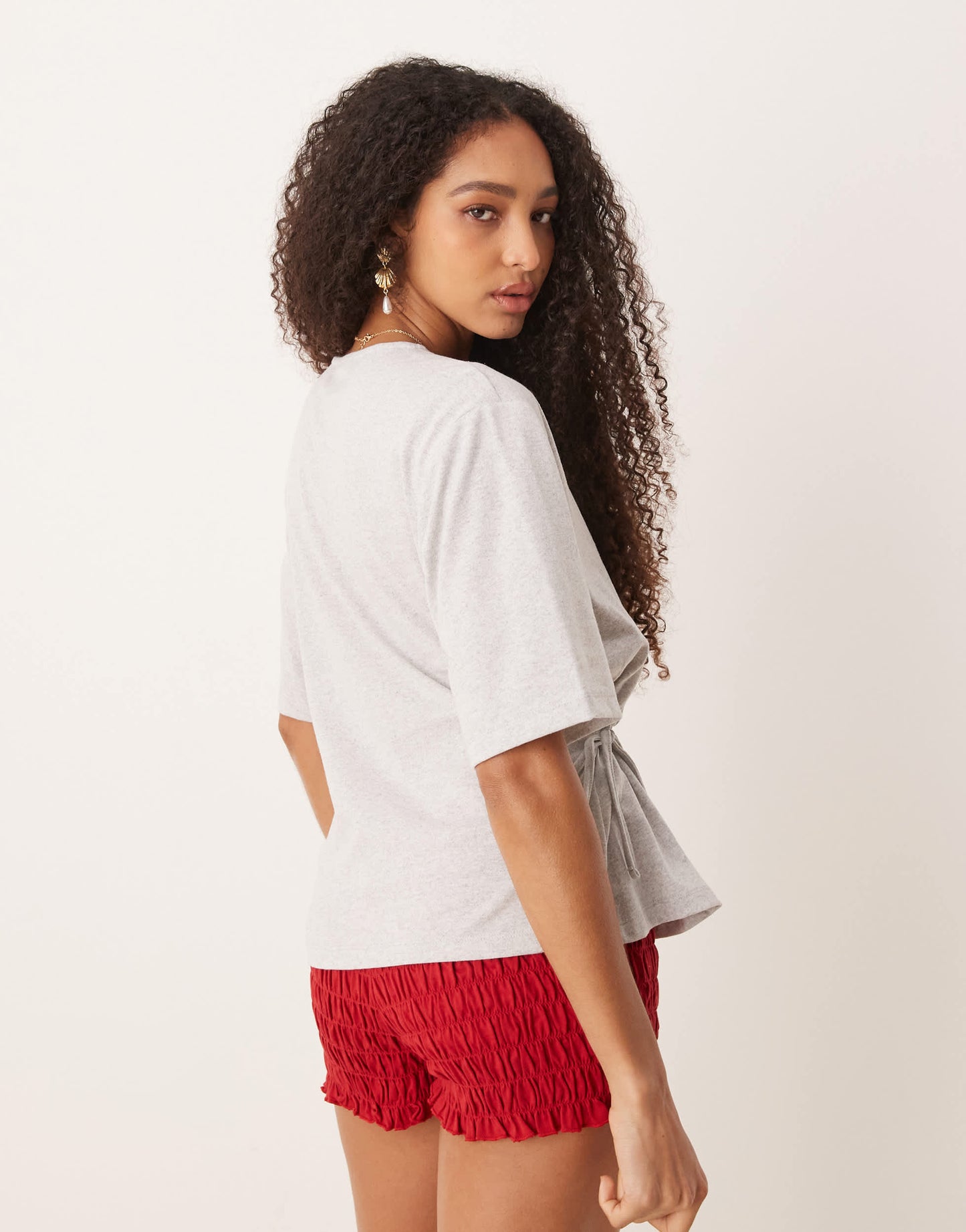 ASOS DESIGN oversized t shirt with  tie detail in grey marl