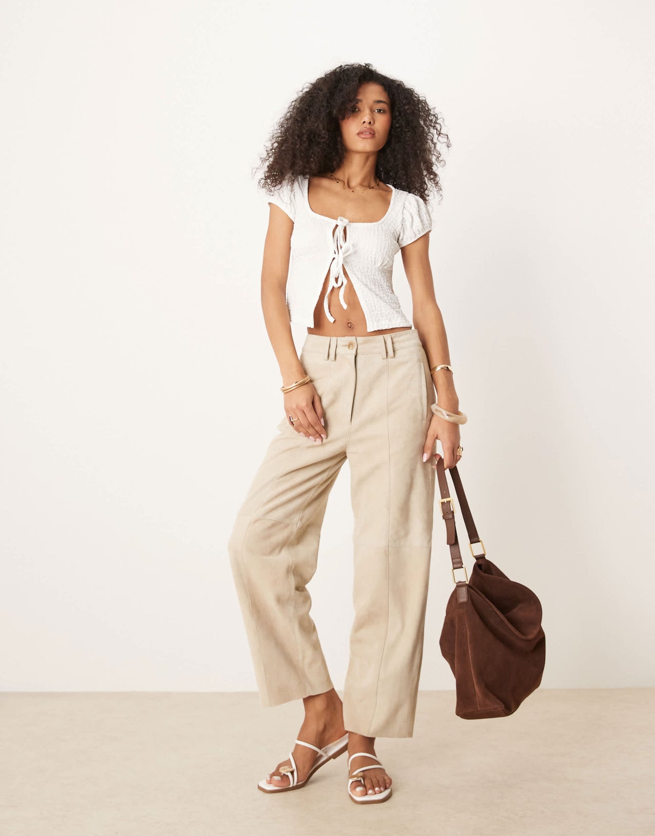 ASOS DESIGN textured babydoll with tie front detail in white