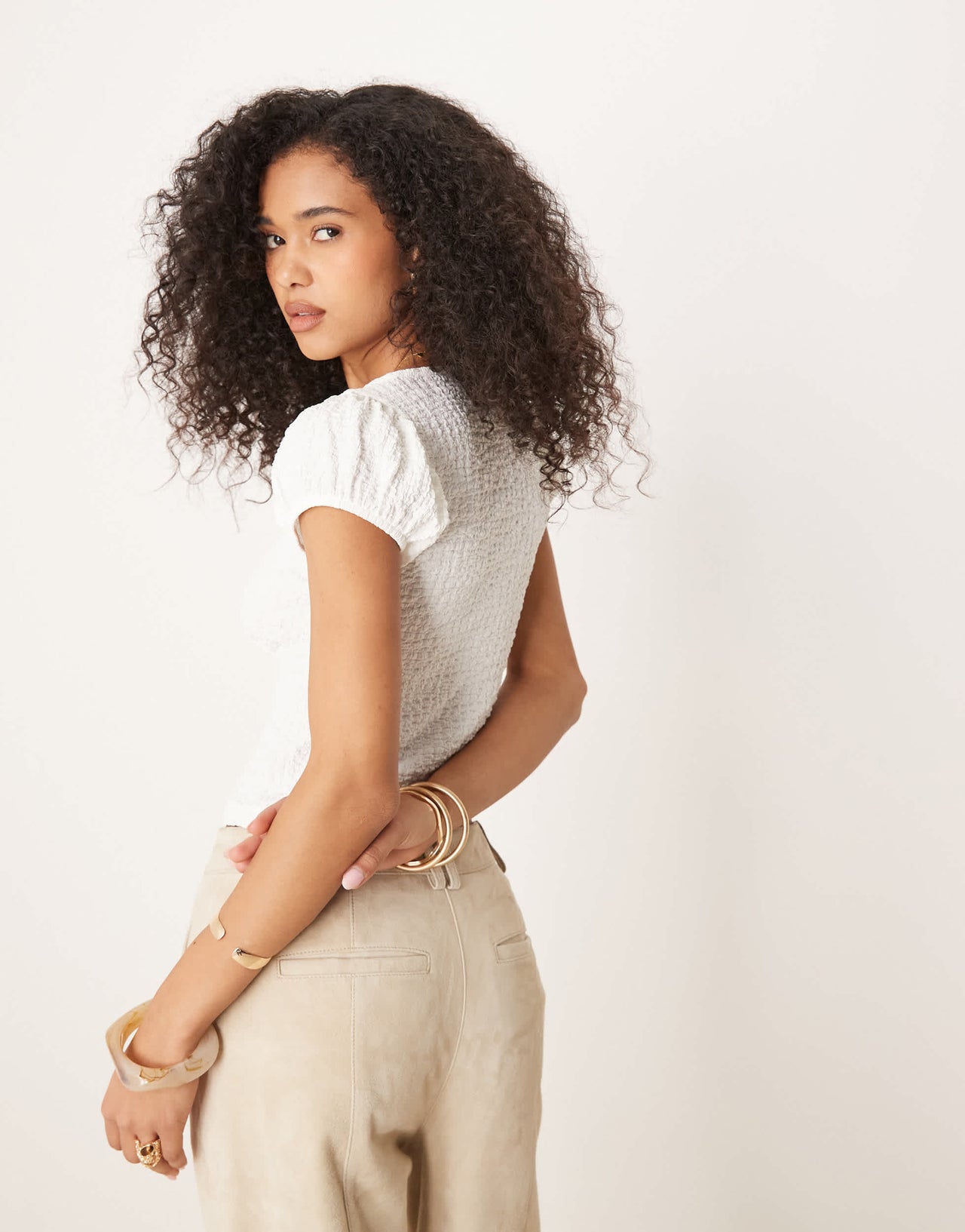 ASOS DESIGN textured babydoll with tie front detail in white