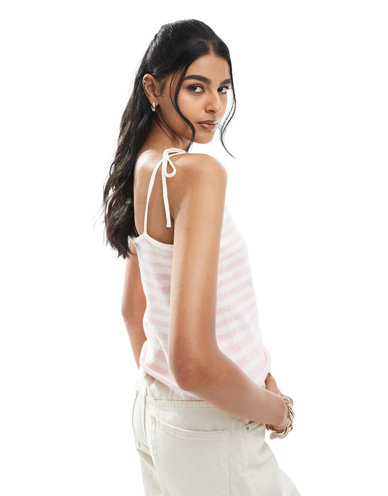 ASOS DESIGN knitted tank top in pink stripe