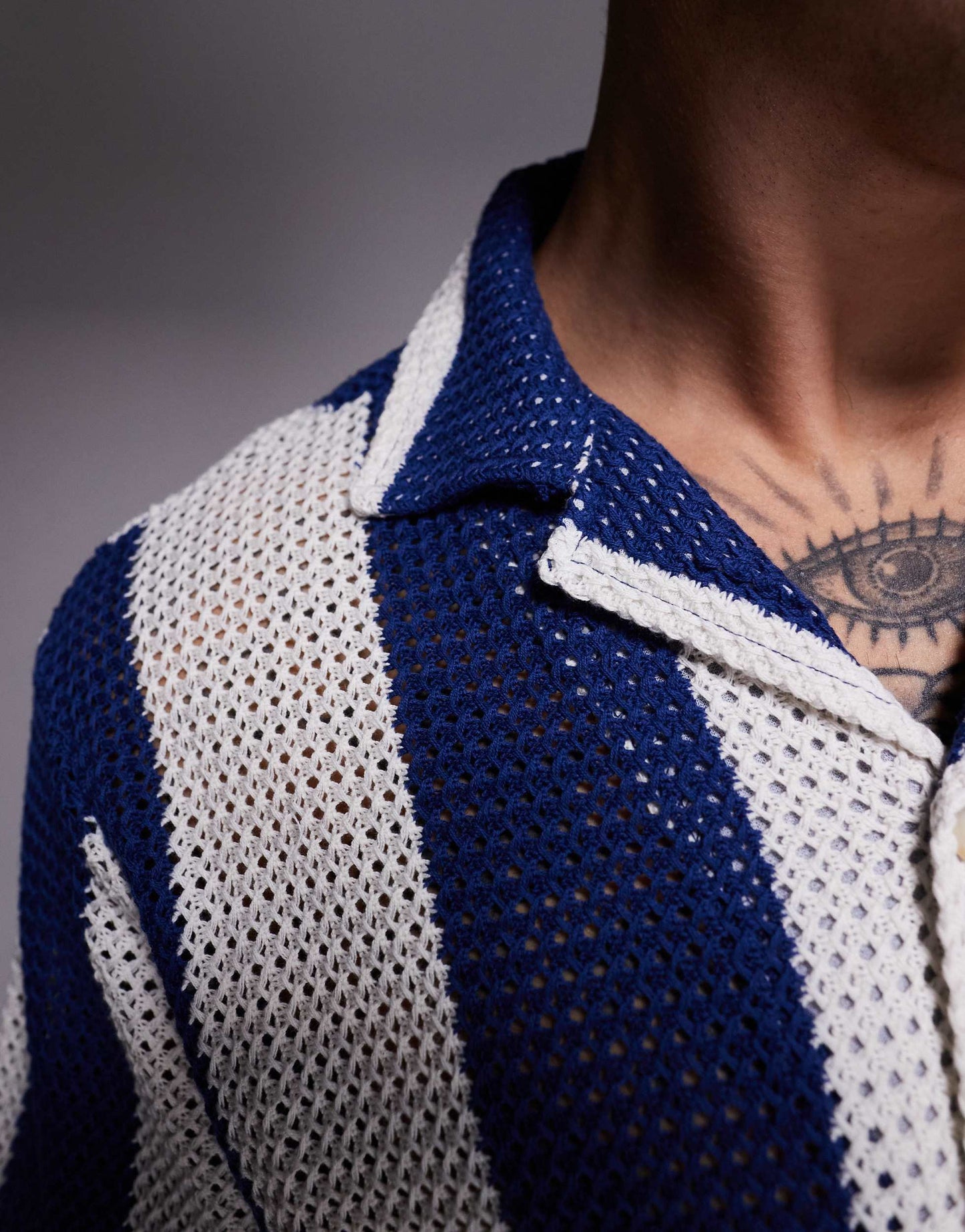 River Island crochet shirt in blue stripe