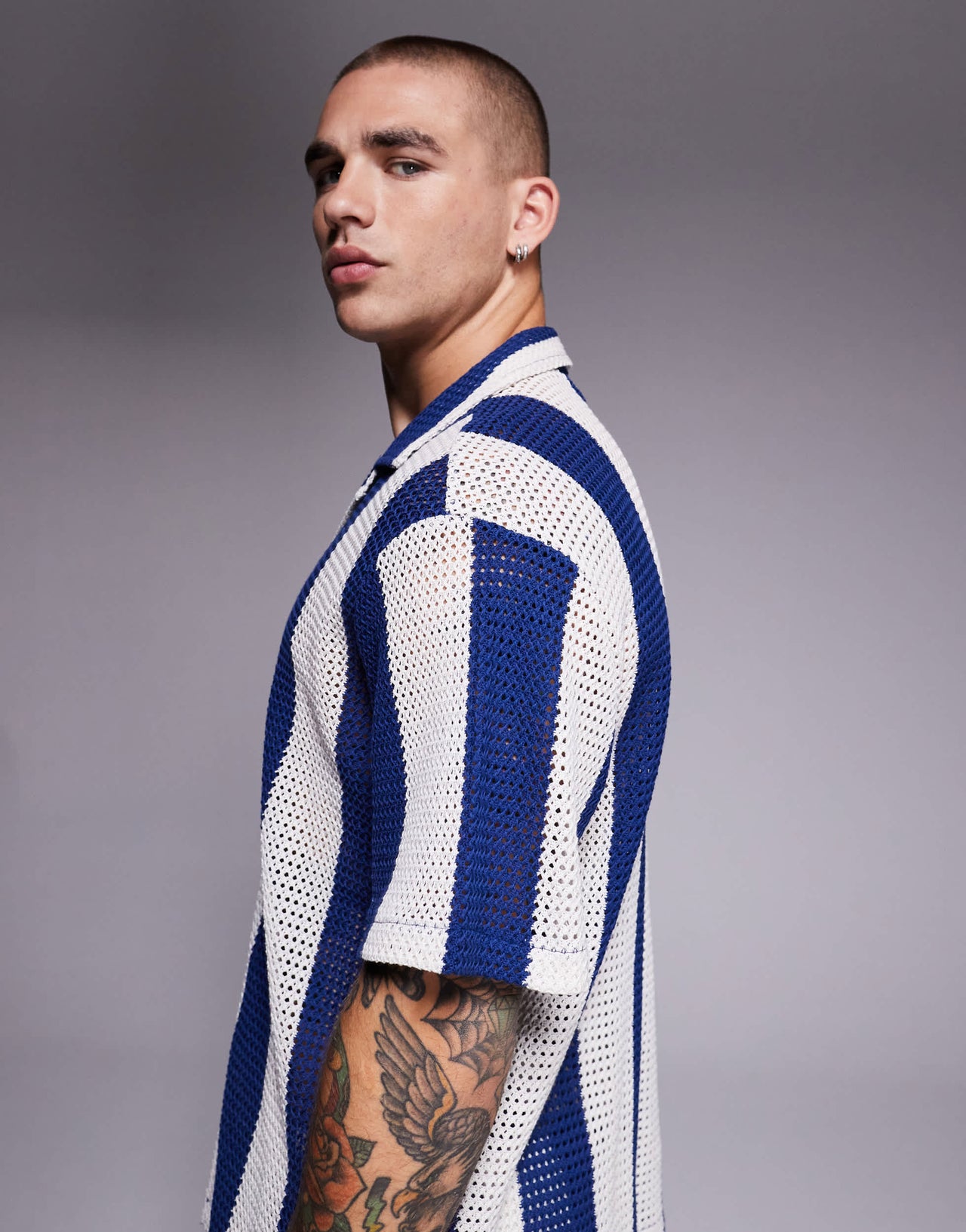River Island crochet shirt in blue stripe