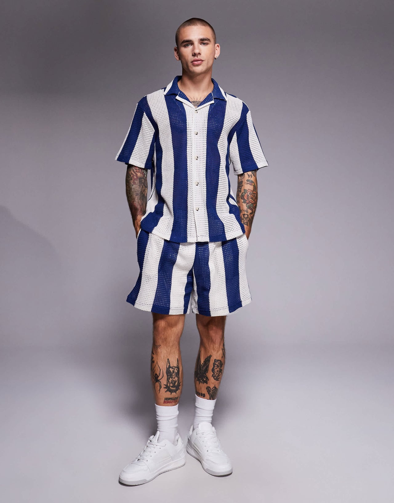 River Island crochet shirt in blue stripe