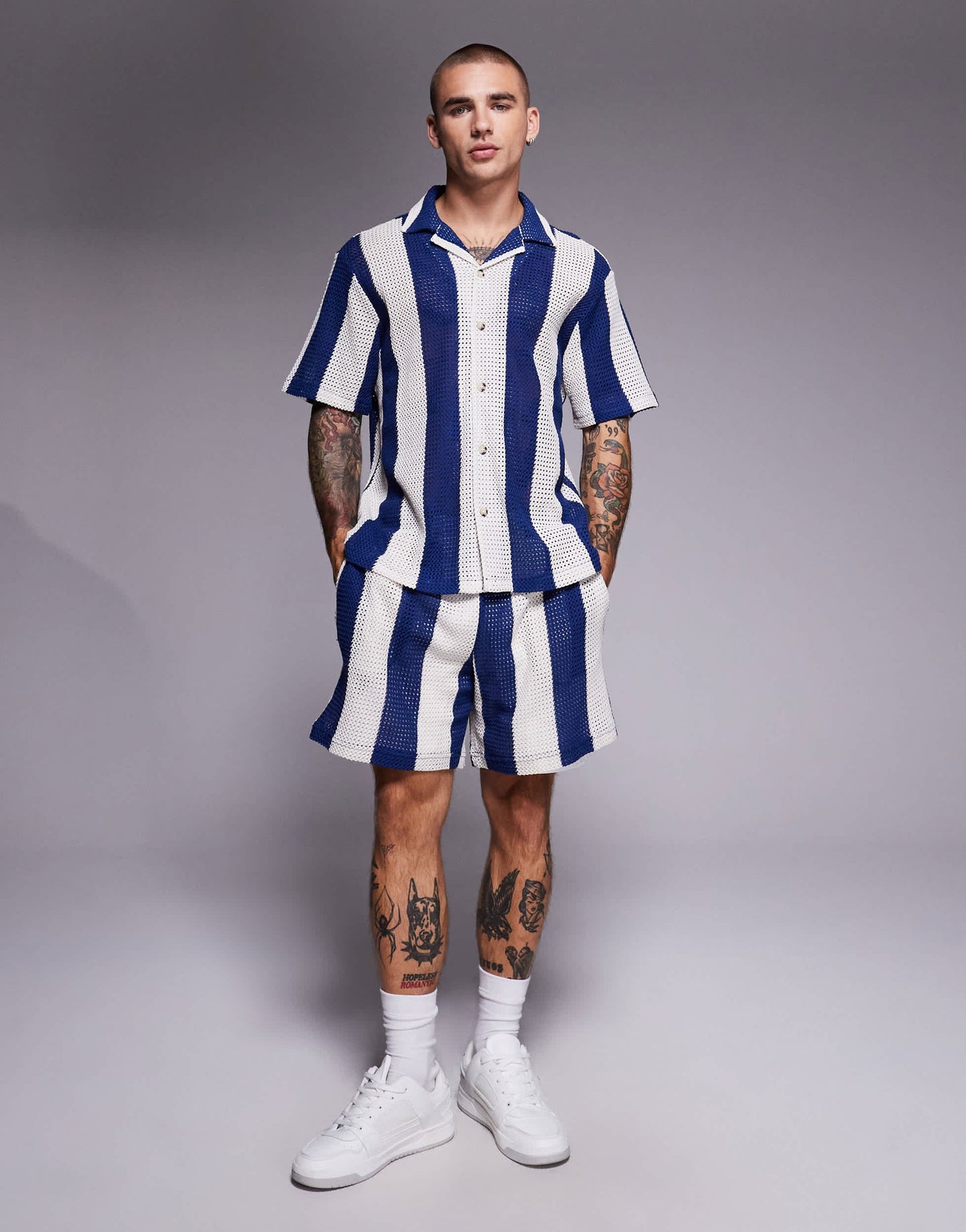 River Island crochet shirt in blue stripe