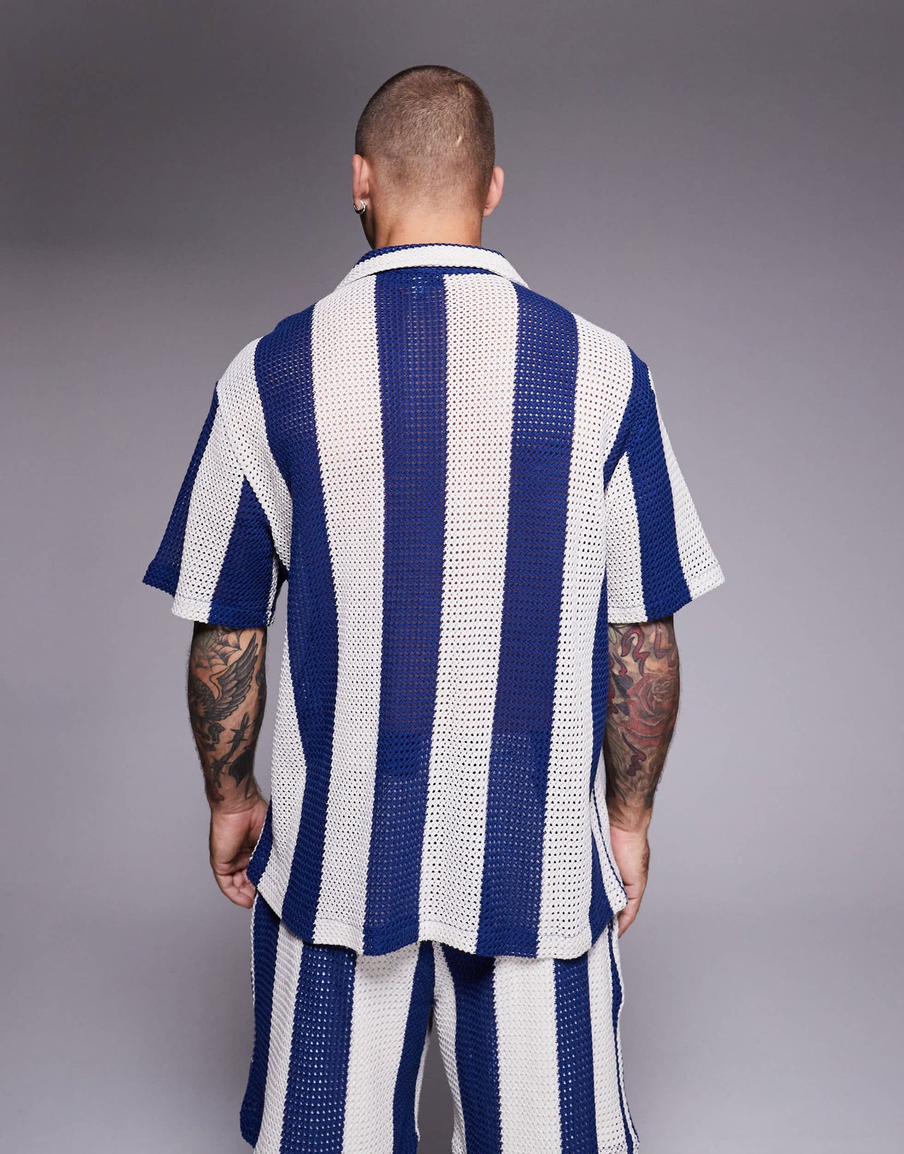 River Island crochet shirt in blue stripe