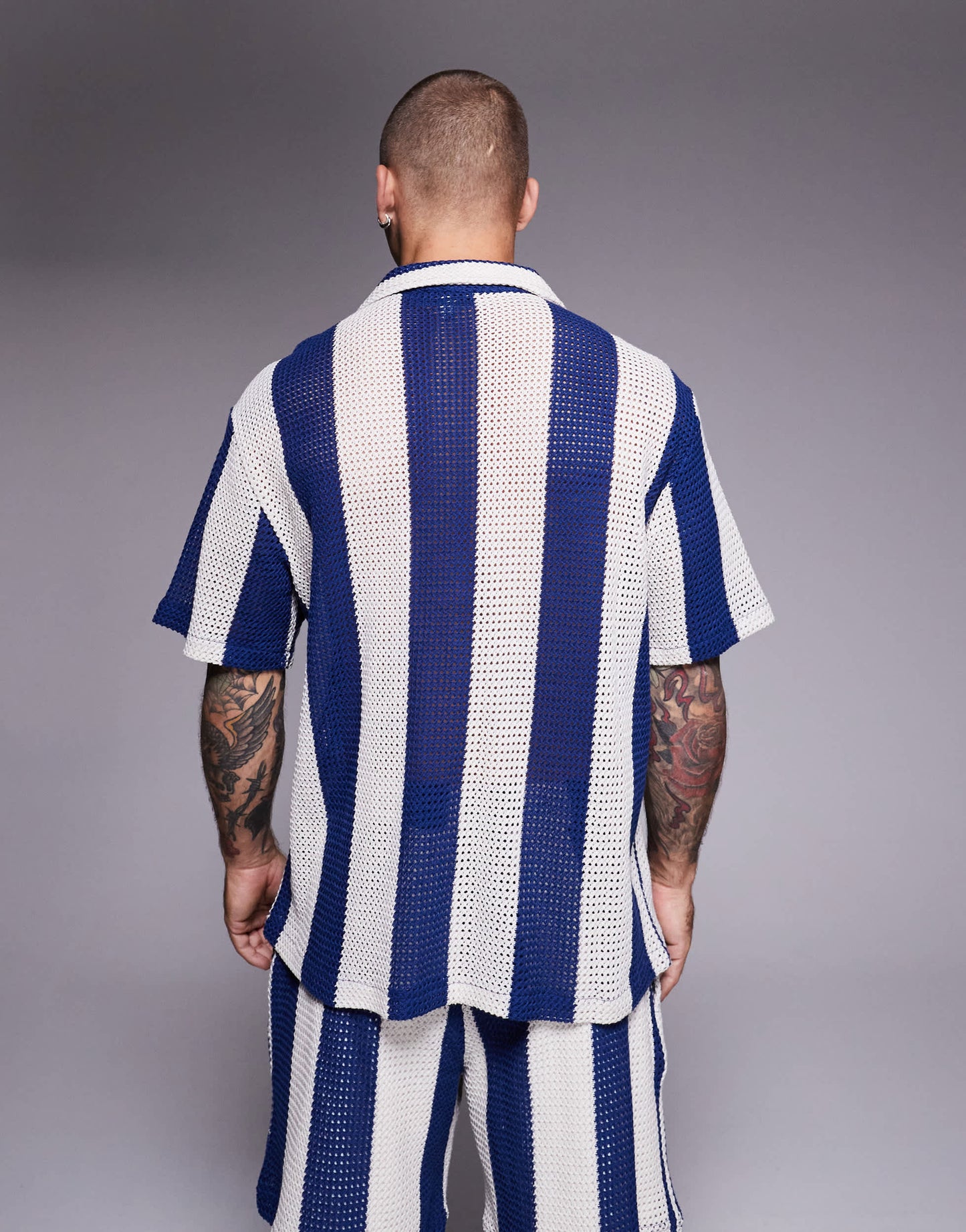 River Island crochet shirt in blue stripe