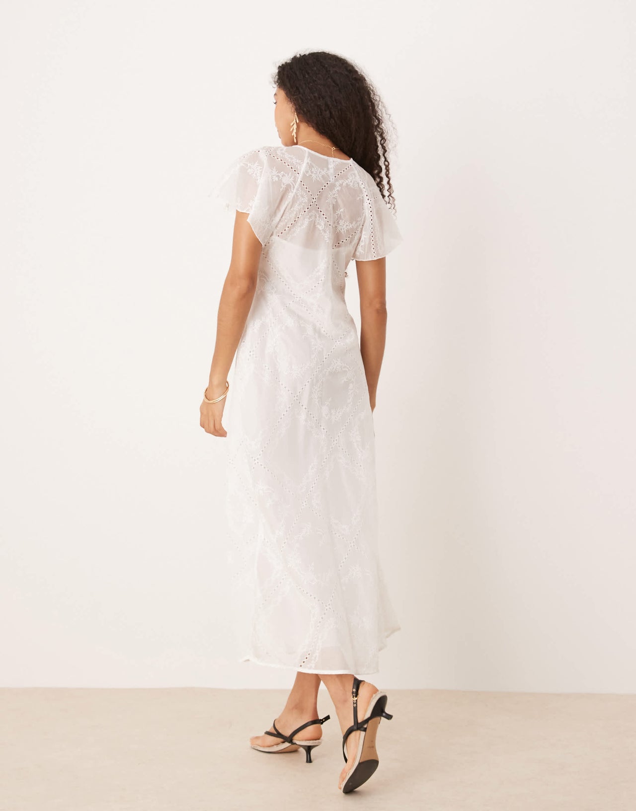 Mango embroidered lace maxi dress with cape overlay in white