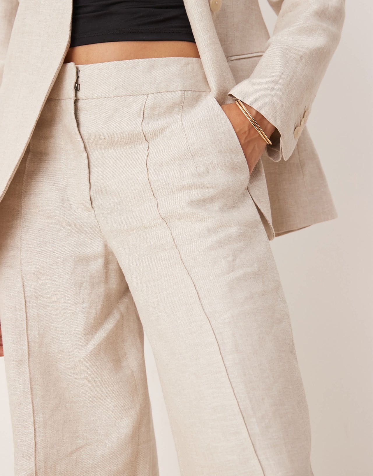 Mango linen mix mid waist straight leg trouser co-ord in oatmeal