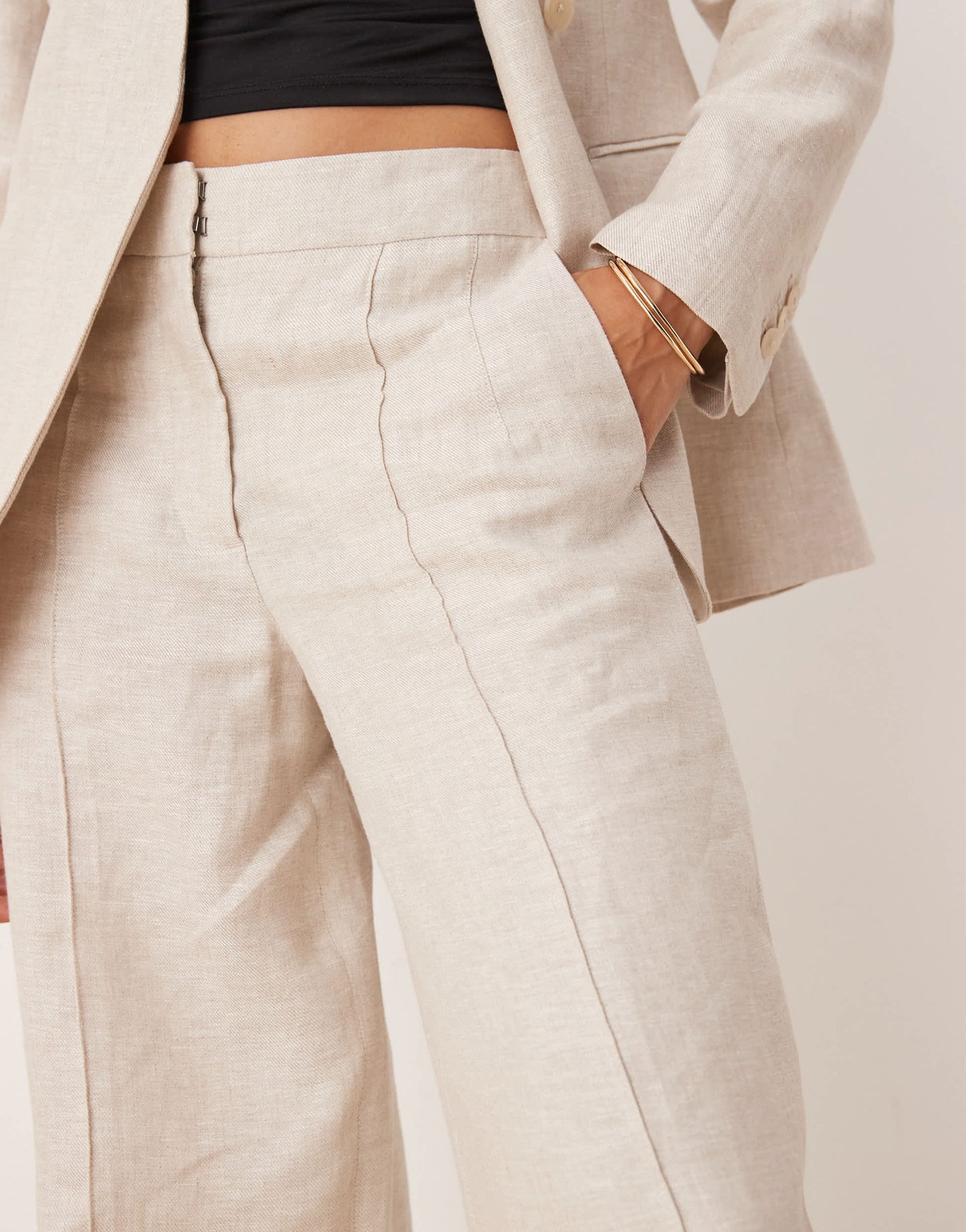 Mango linen mix mid waist straight leg trouser co-ord in oatmeal