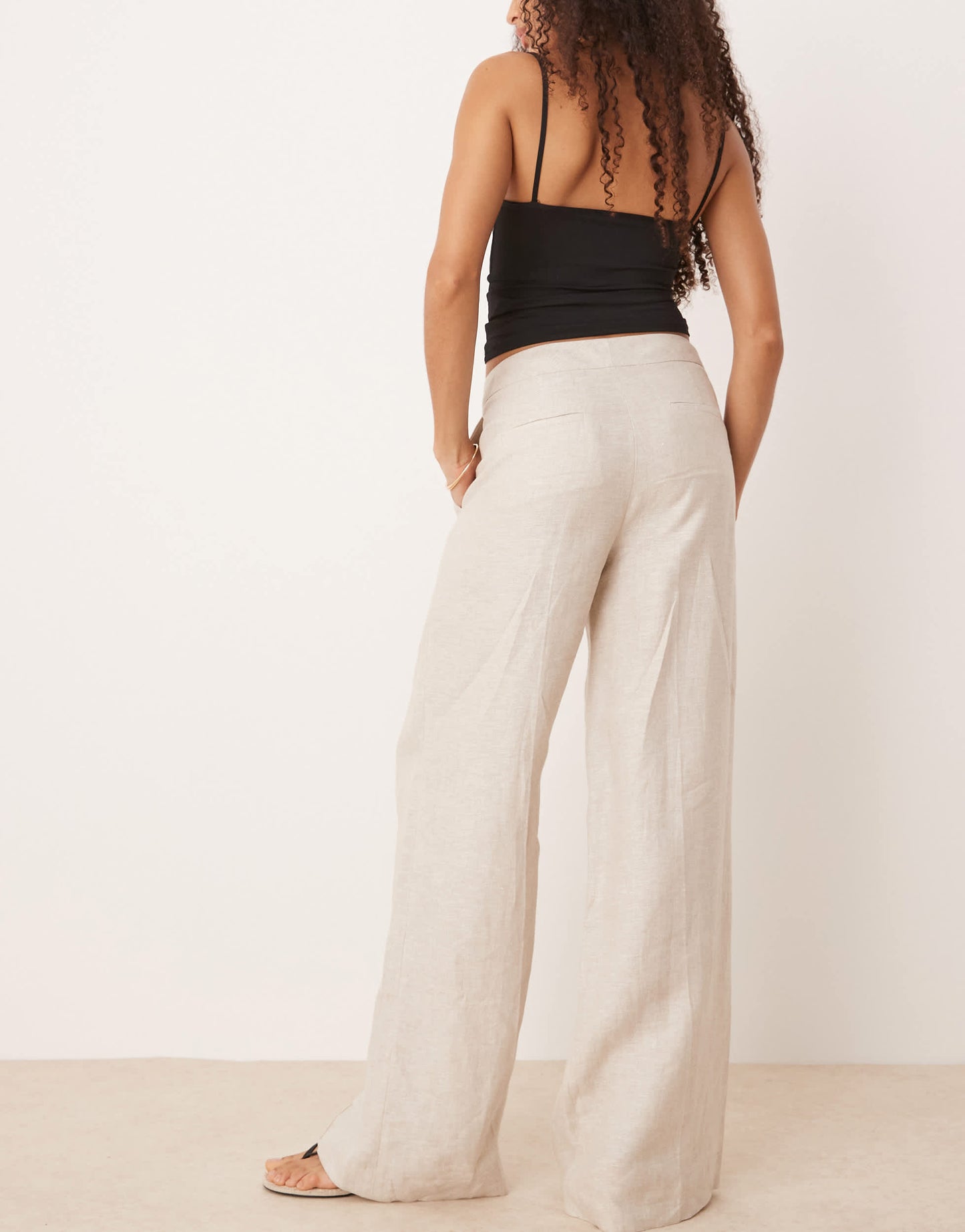 Mango linen mix mid waist straight leg trouser co-ord in oatmeal
