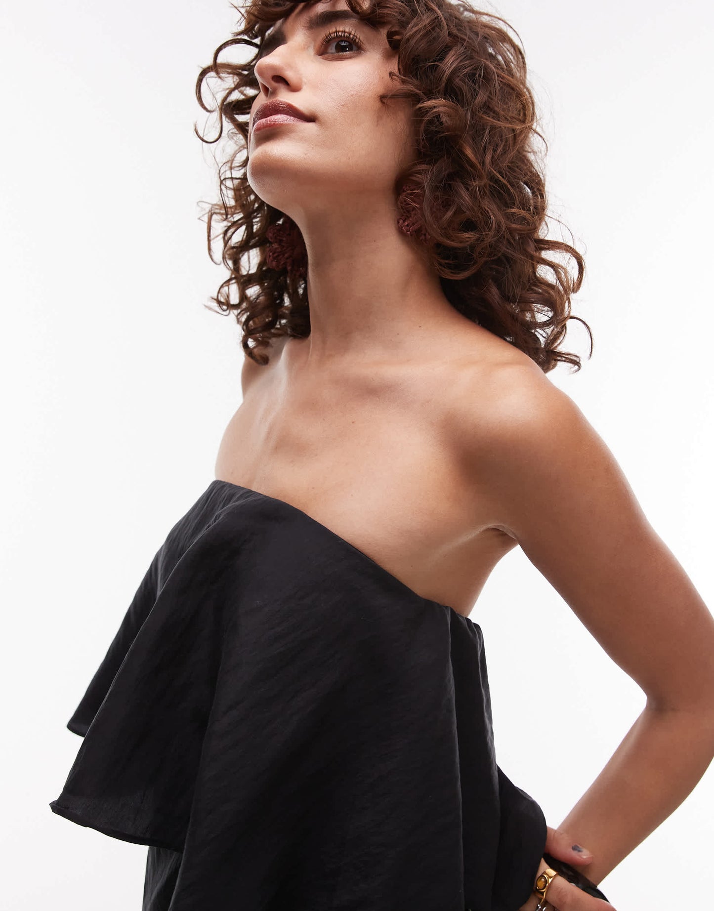 Mango frill overlay mini dress with detachable strap in black