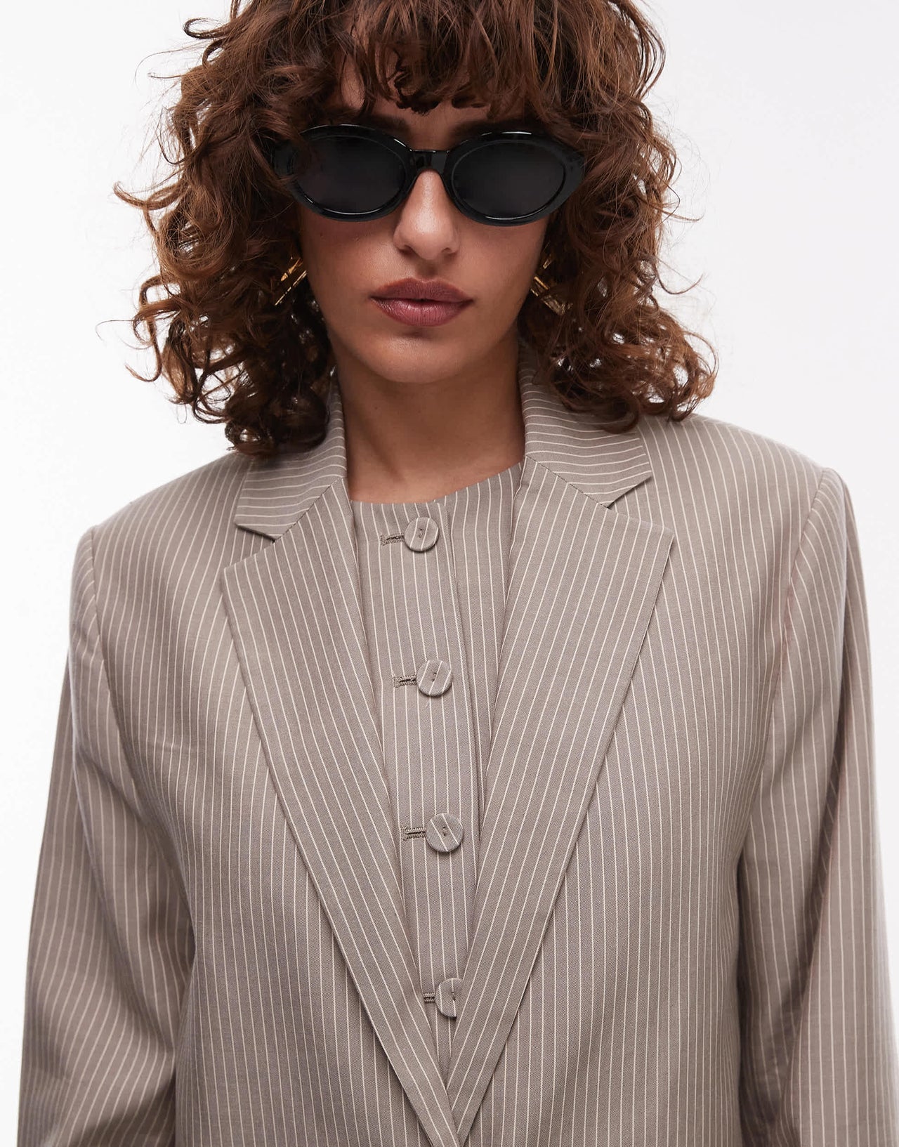 Mango cotton pinstripe blazer co-ord in brown