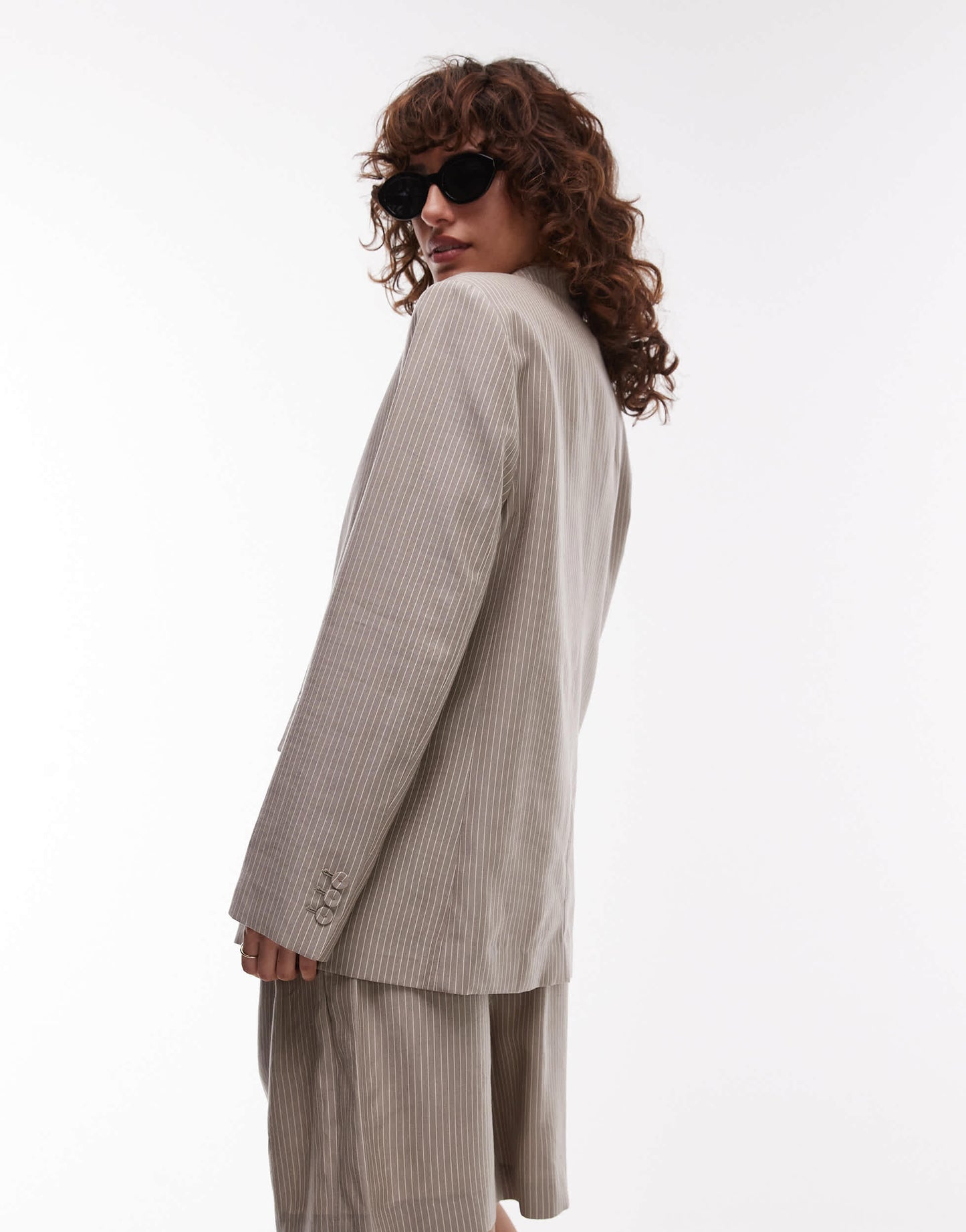 Mango cotton pinstripe blazer co-ord in brown