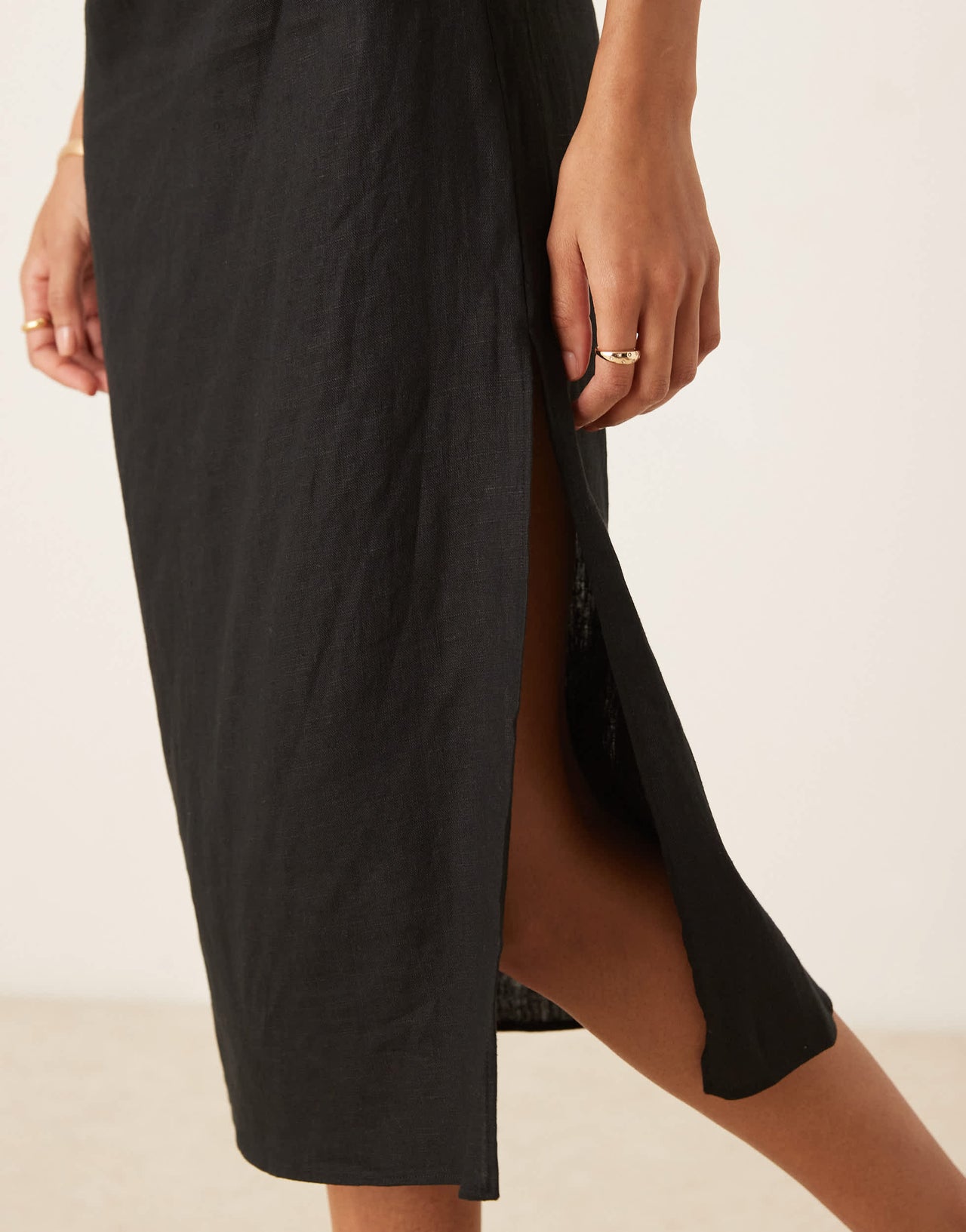 Mango one shoulder ruched waist linen dress in black