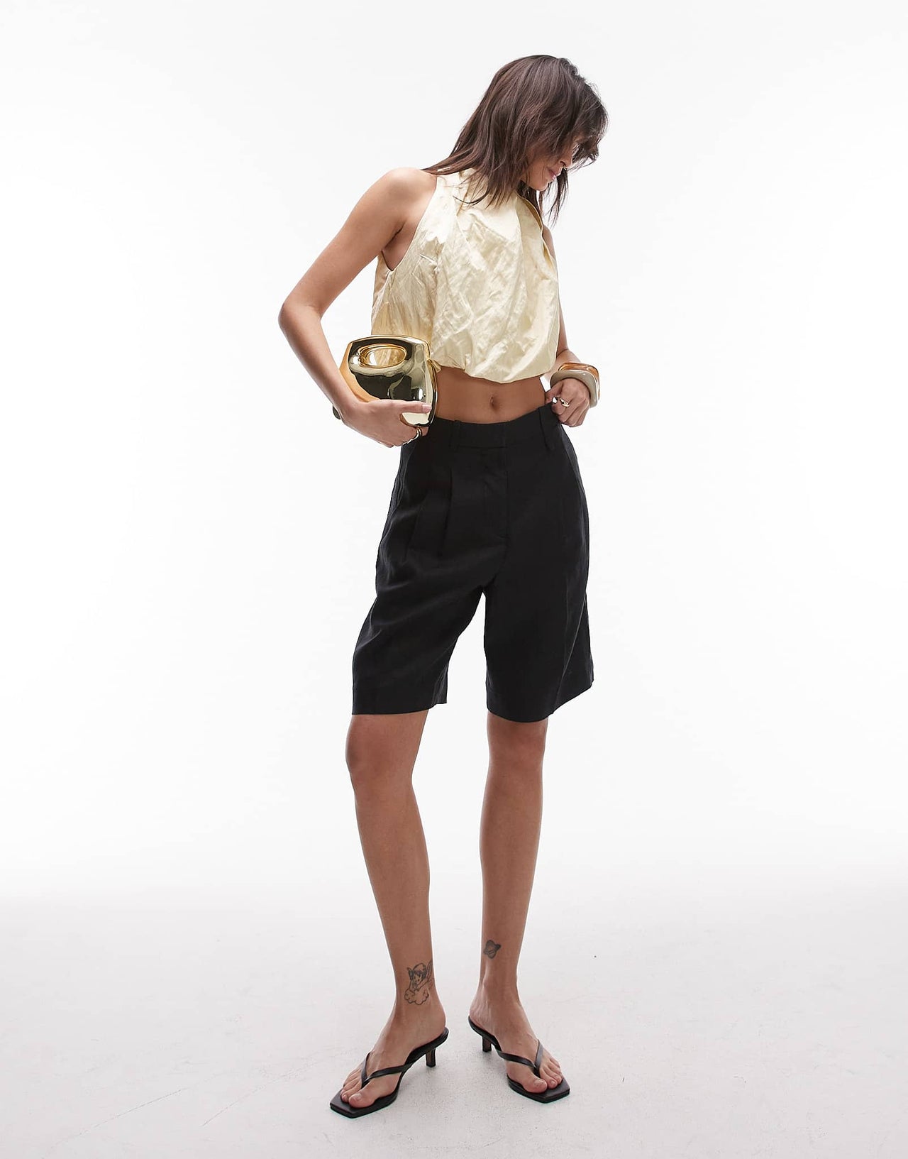 Mango capsule pleated volume sleeve top in ecru