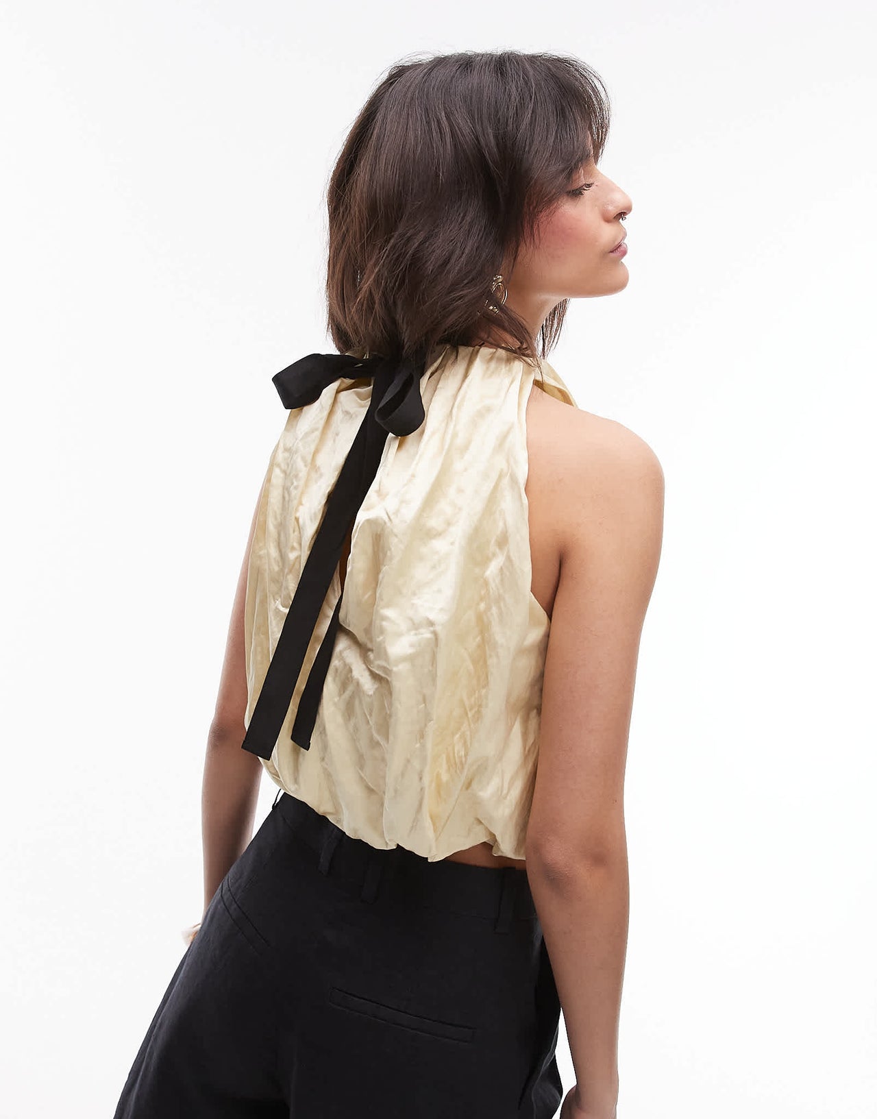 Mango capsule pleated volume sleeve top in ecru