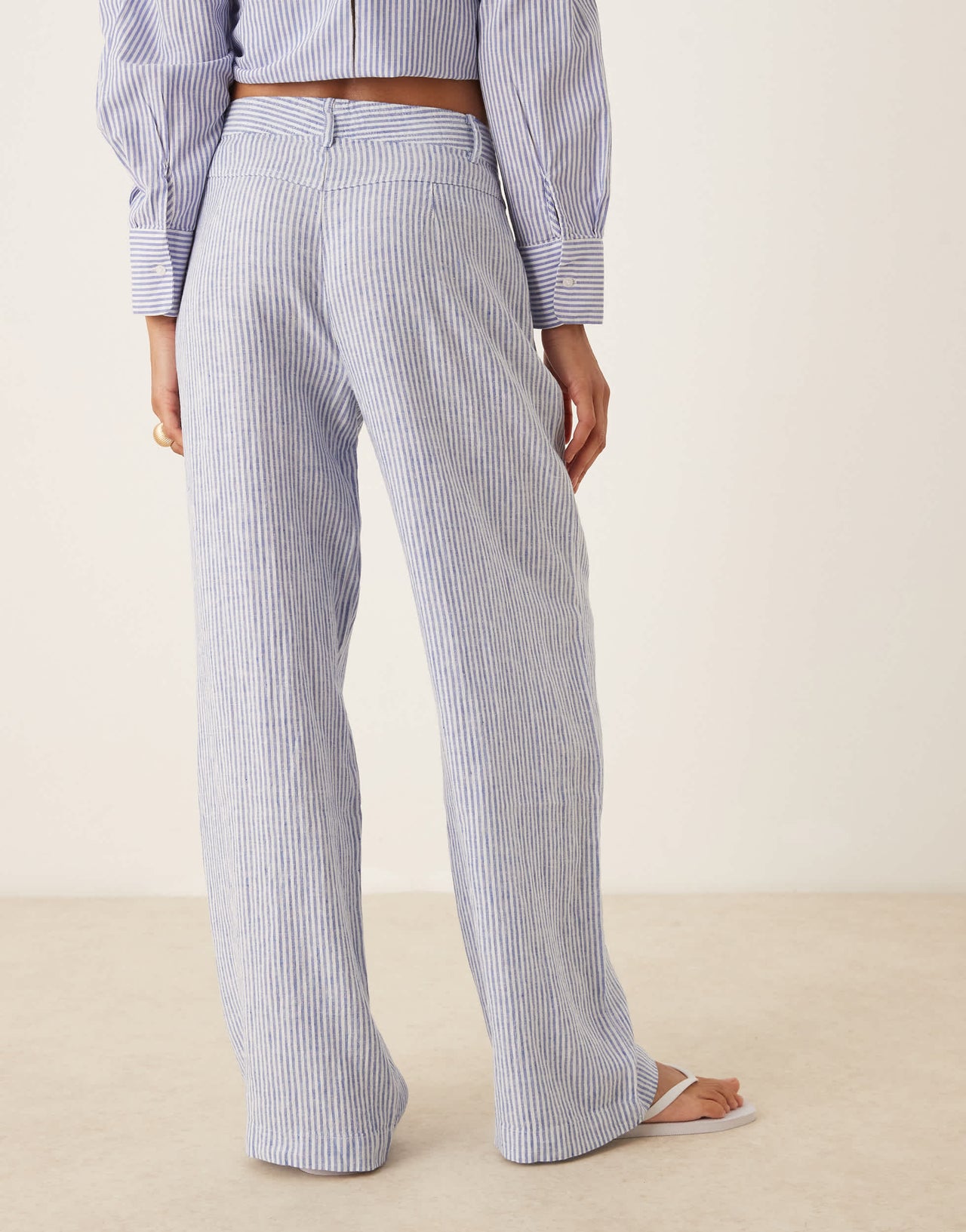 Mango linen mix stripe elasticated waist trouser co-ord in light blue