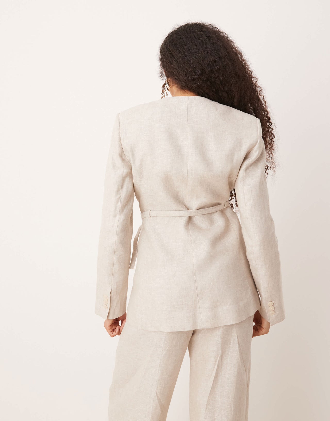 Mango linen v-neck blazer with cinch waist belt detail co-ord in oatmeal