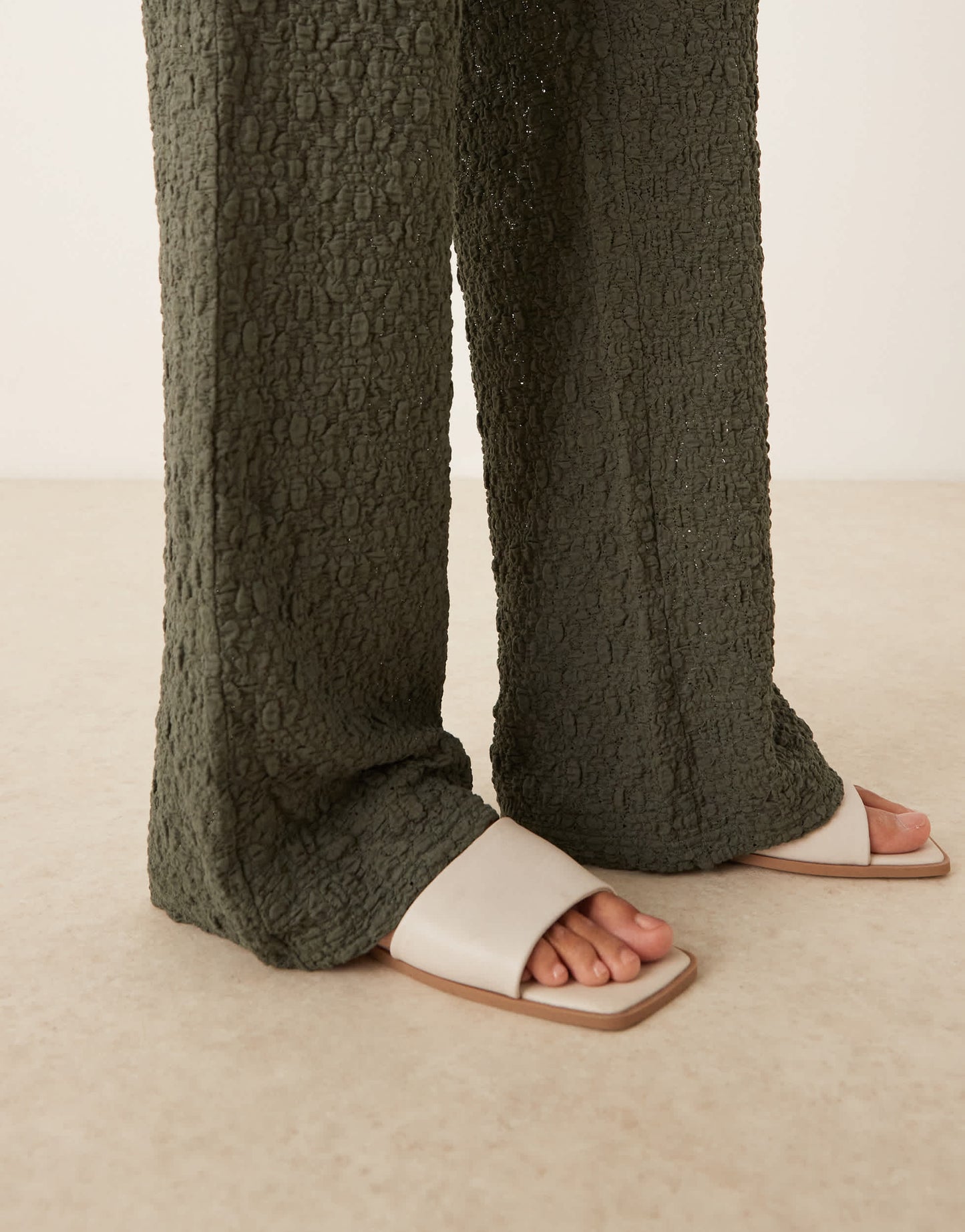 Mango crinkle wide leg trouser co-ord in khaki
