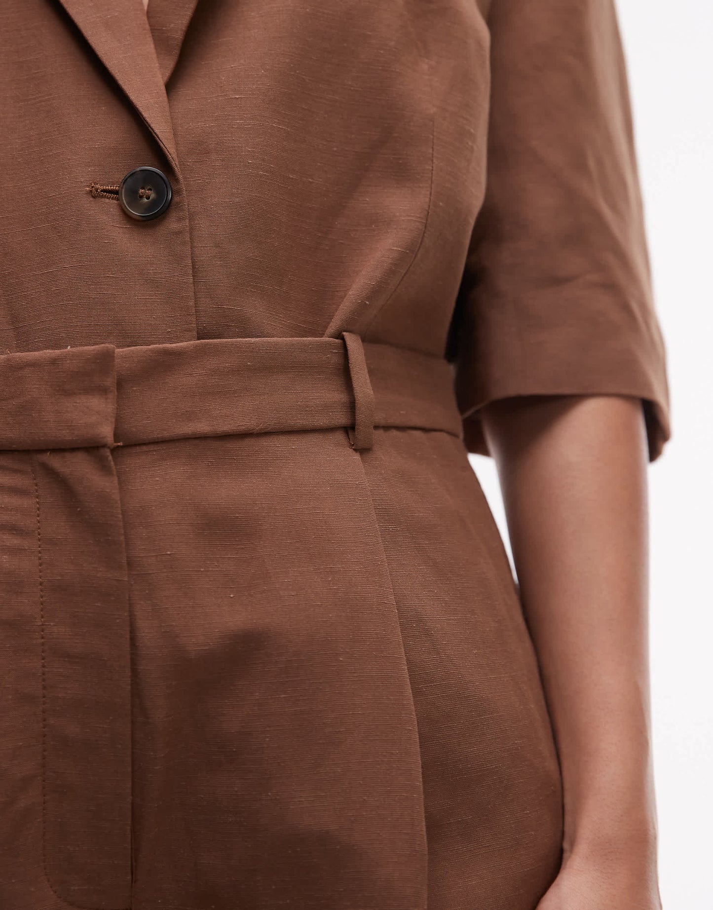 Mango linen mix longline bermuda short co-ord in brown