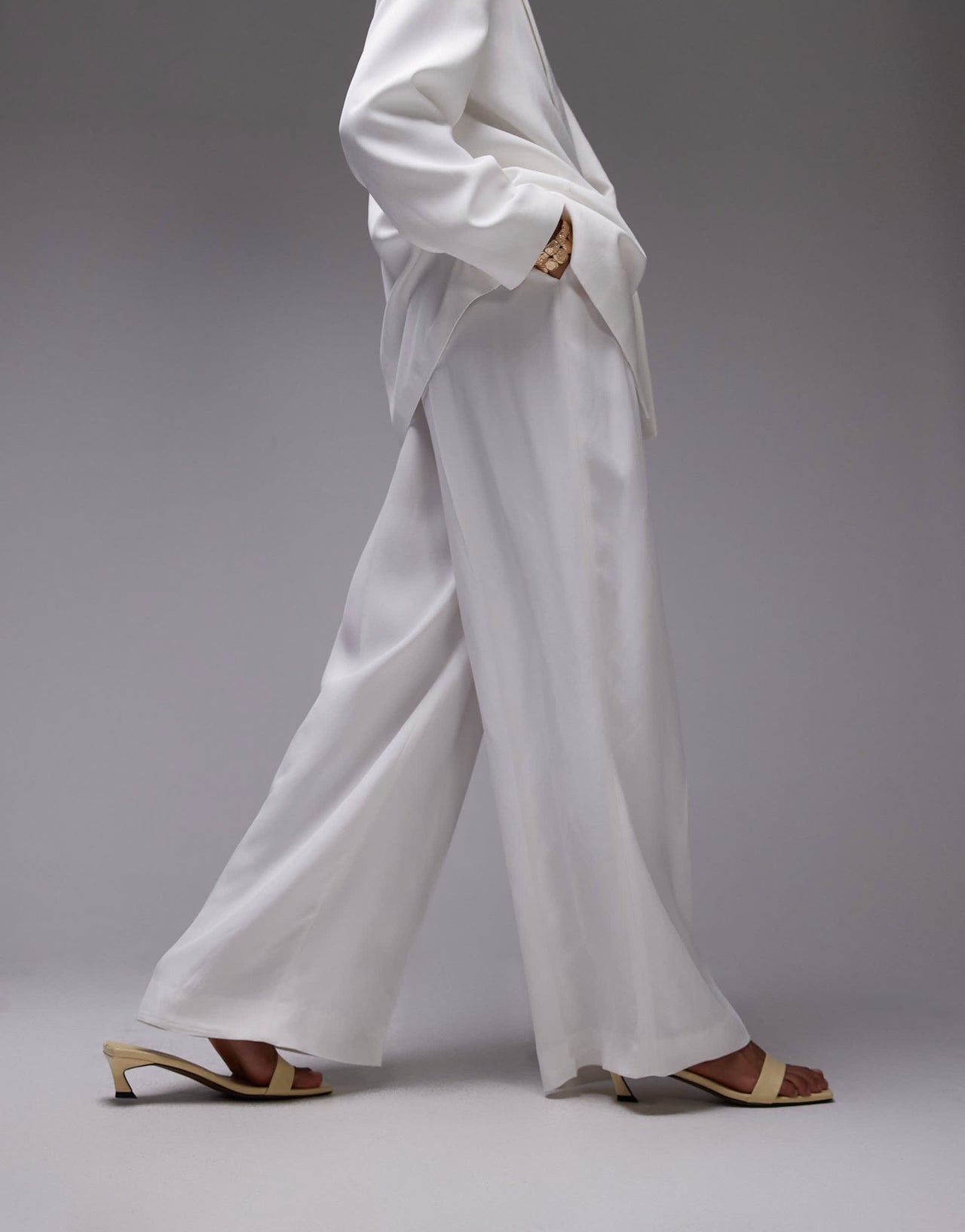 Mango tailored straight leg trouser co-ord in white