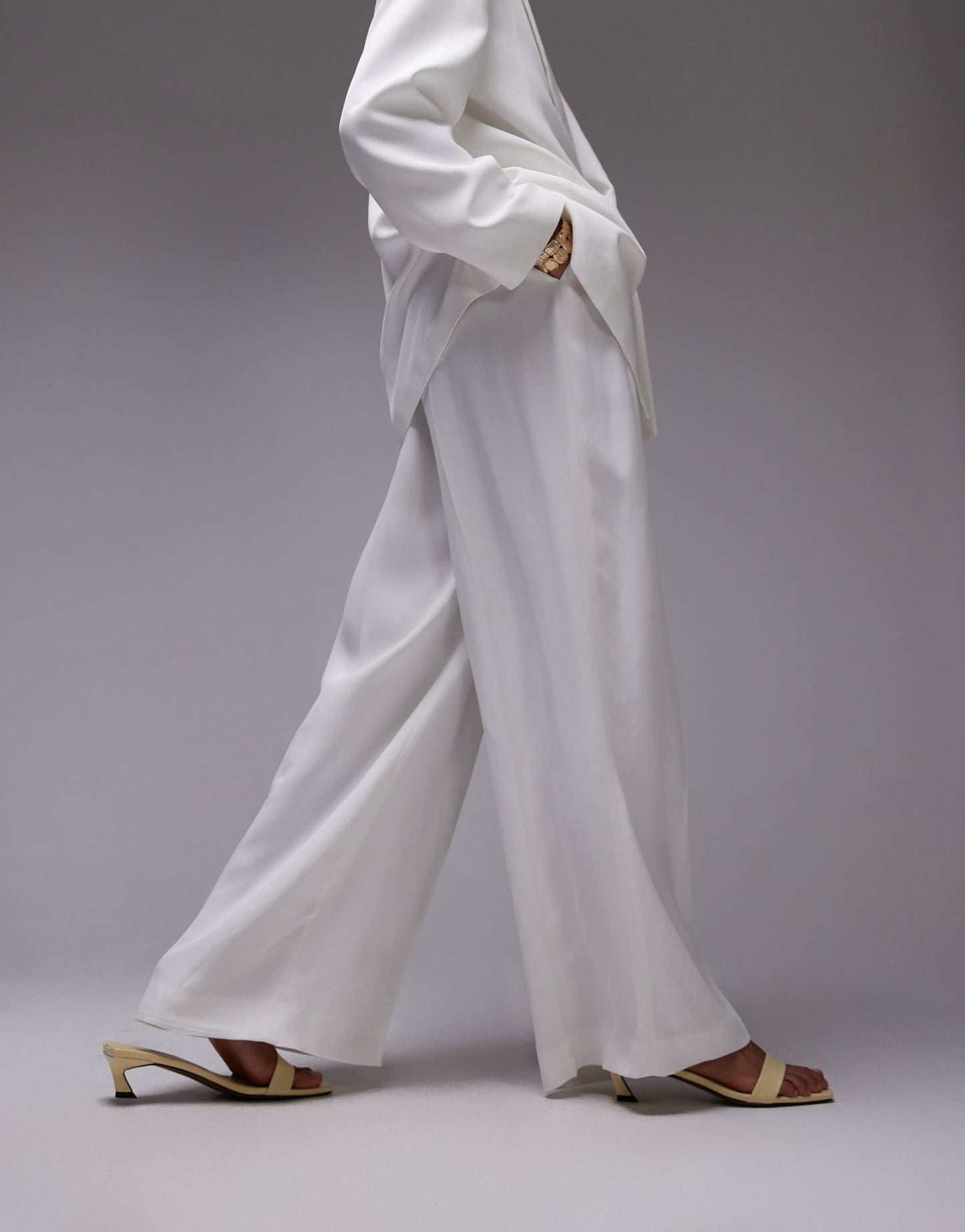 Mango tailored straight leg trouser co-ord in white