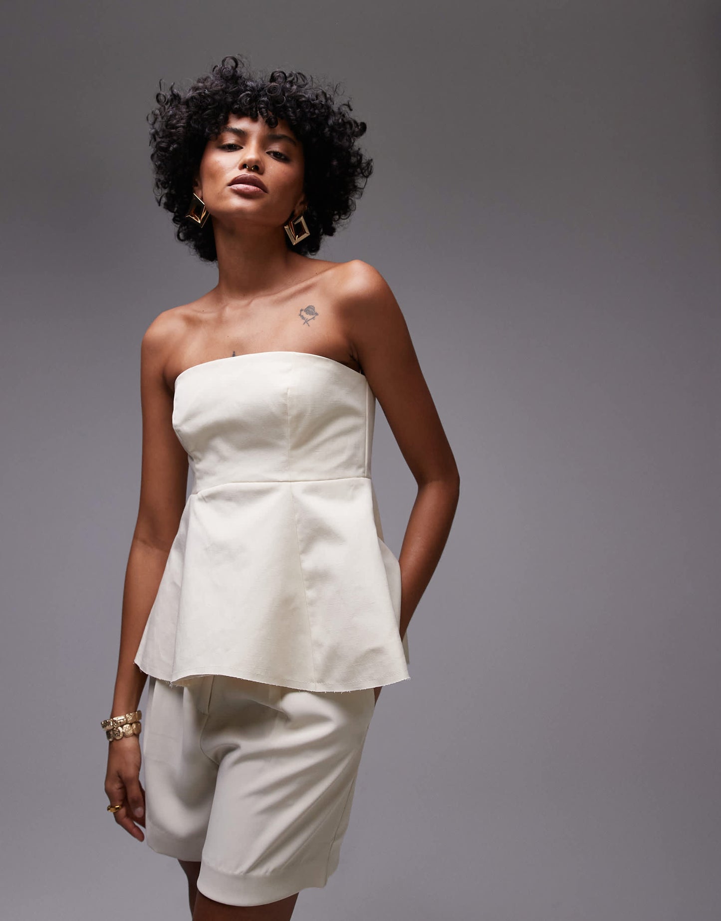 Mango capsule structured linen peplum bandeau top