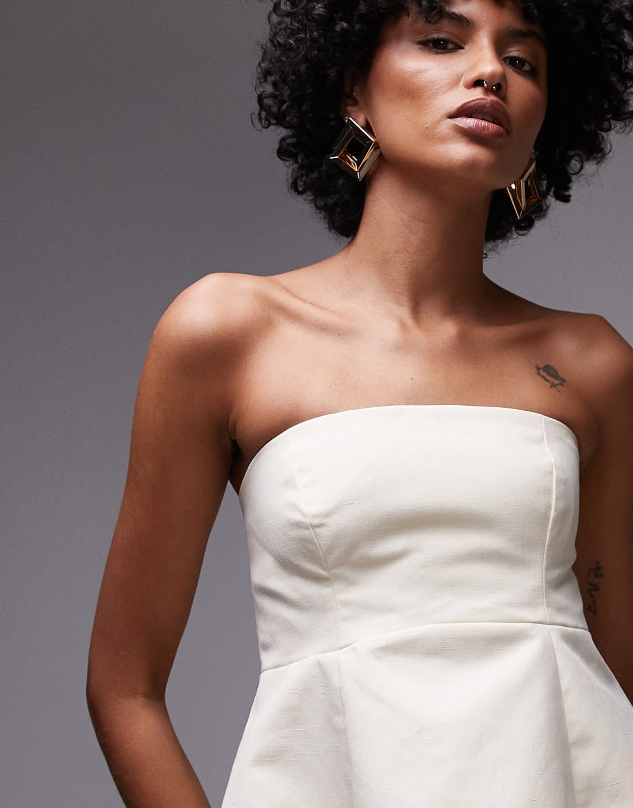 Mango capsule structured linen peplum bandeau top