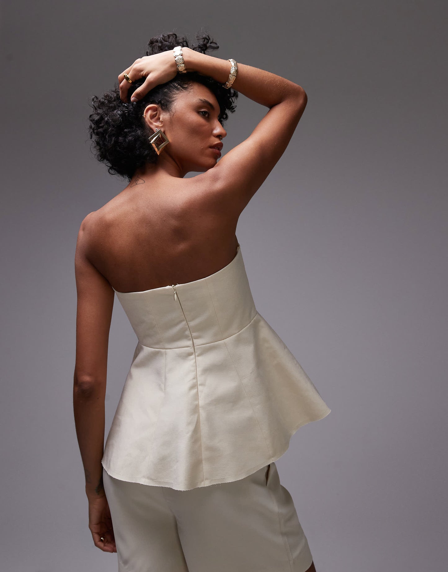 Mango capsule structured linen peplum bandeau top
