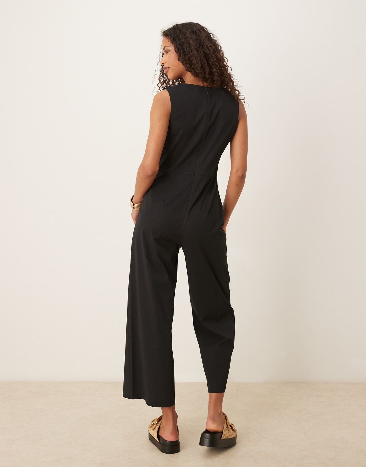 Mango knotted shoulder detail woven jumpsuit in black