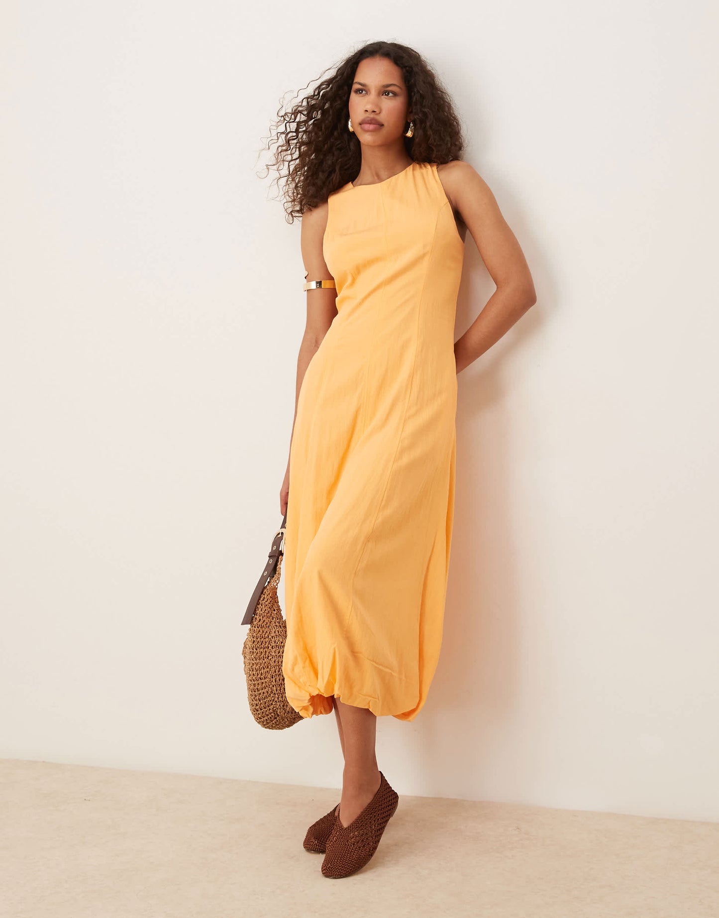 Mango drape hem midi dress in papaya