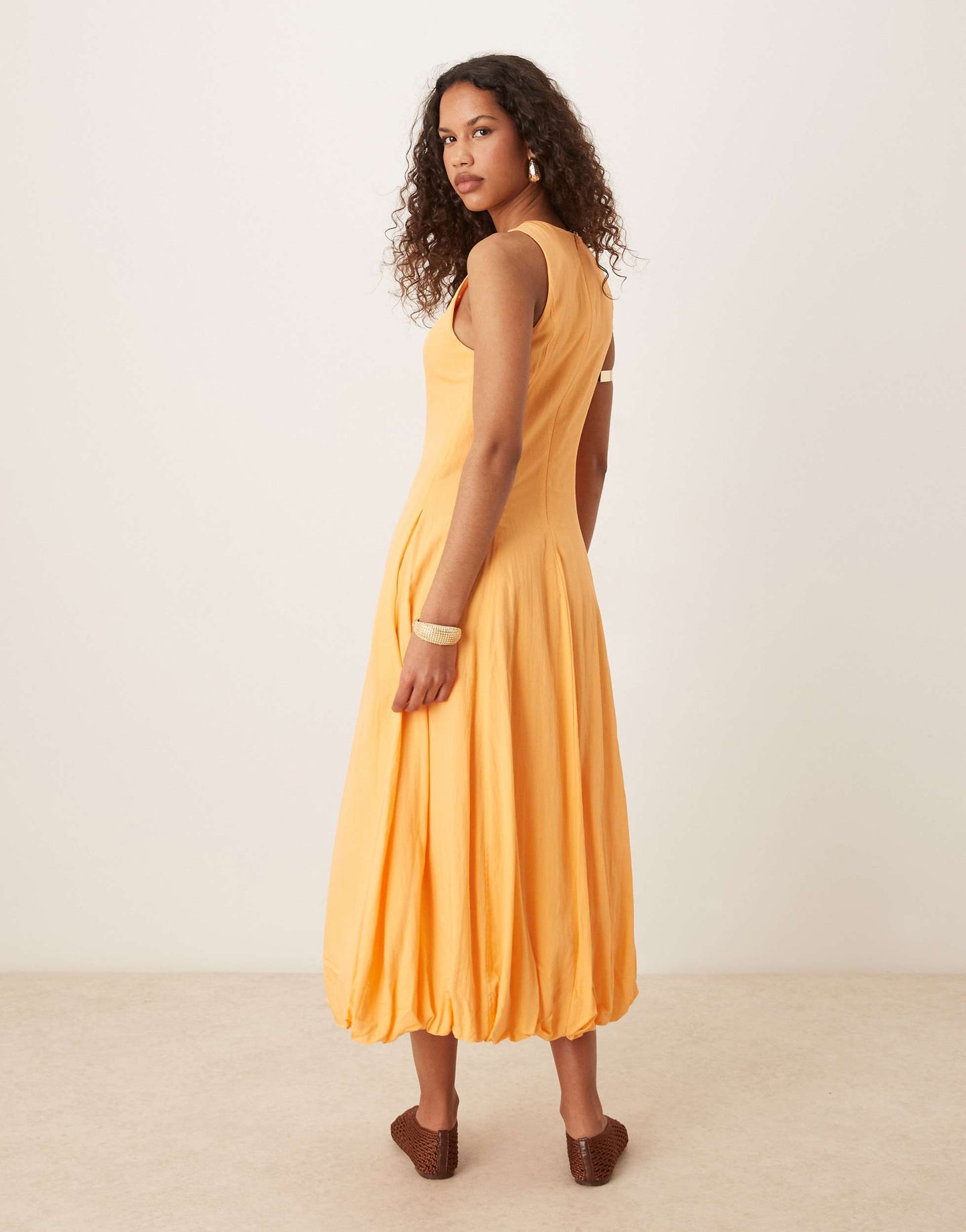 Mango drape hem midi dress in papaya