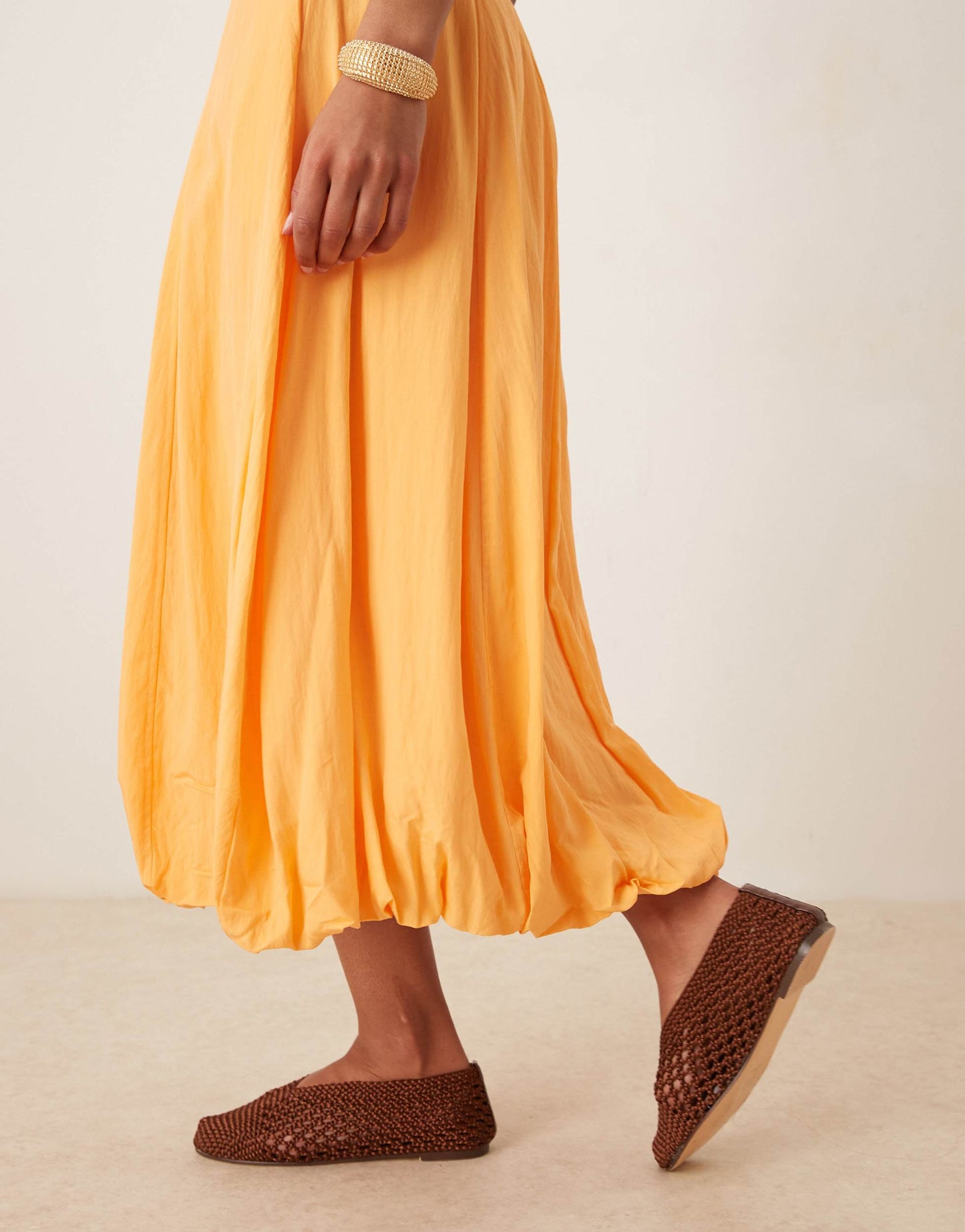 Mango drape hem midi dress in papaya