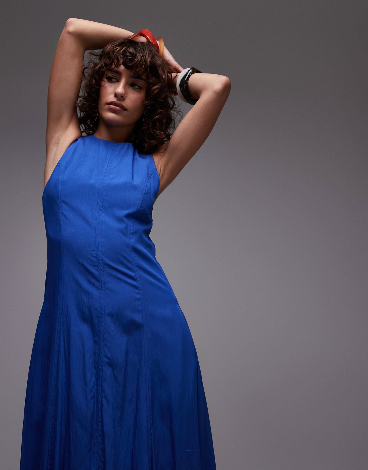 Mango drape hem midi dress in blue