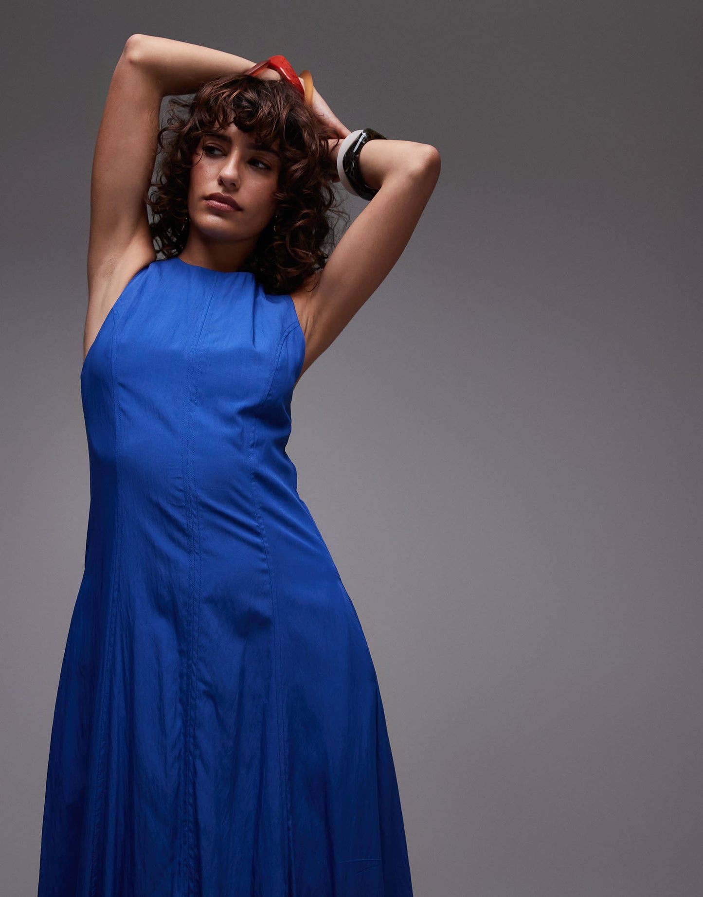 Mango drape hem midi dress in blue