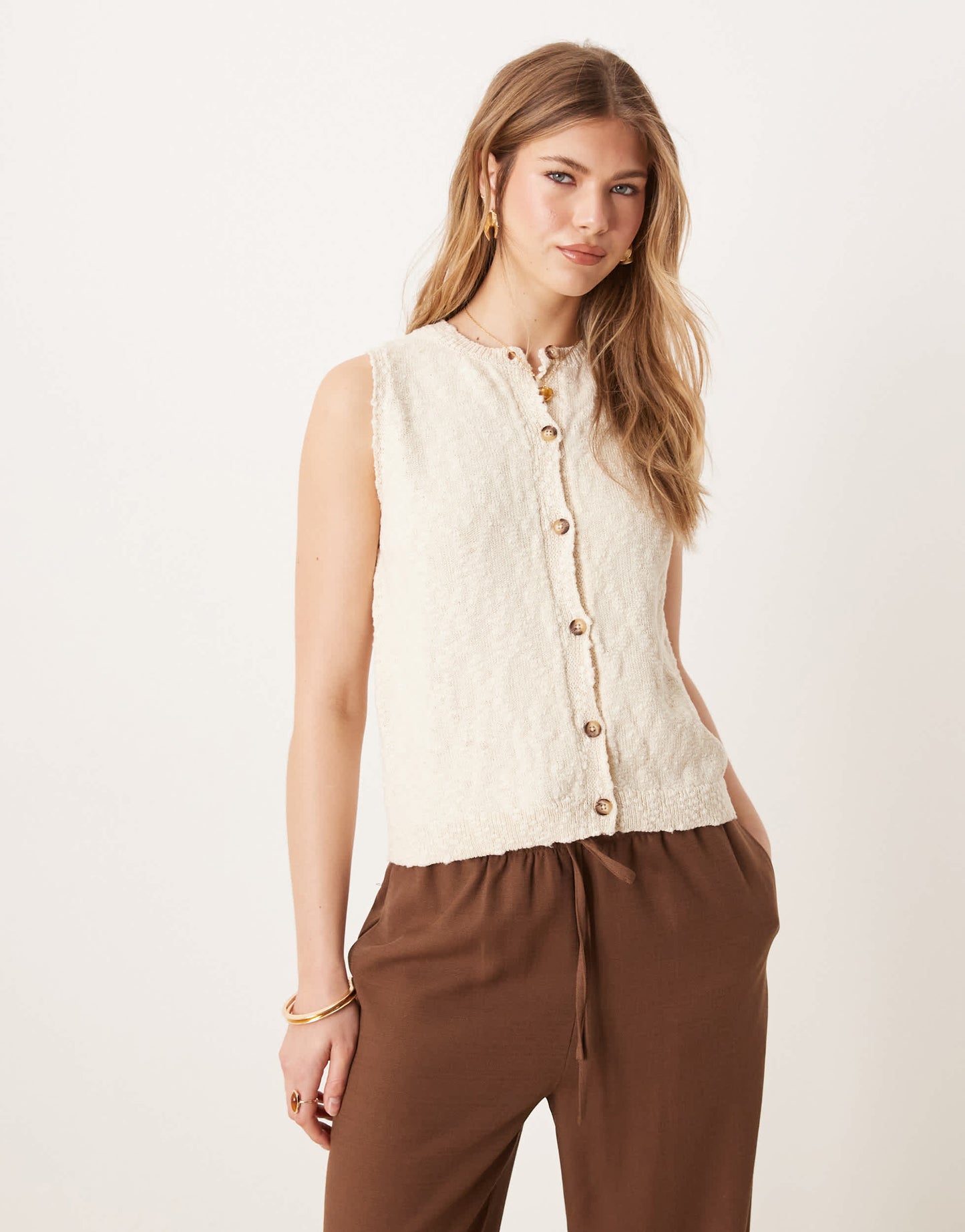 ASOS DESIGN slub knit button down tank in ecru