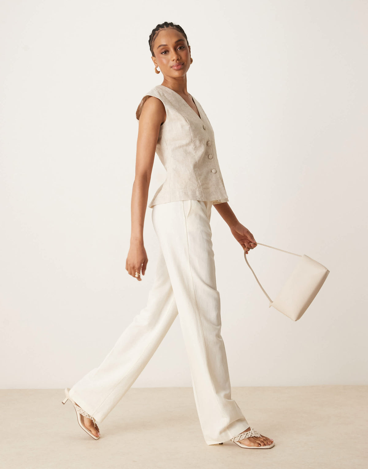 ASOS DESIGN Tall tailored slim straight linen  trousers in cream