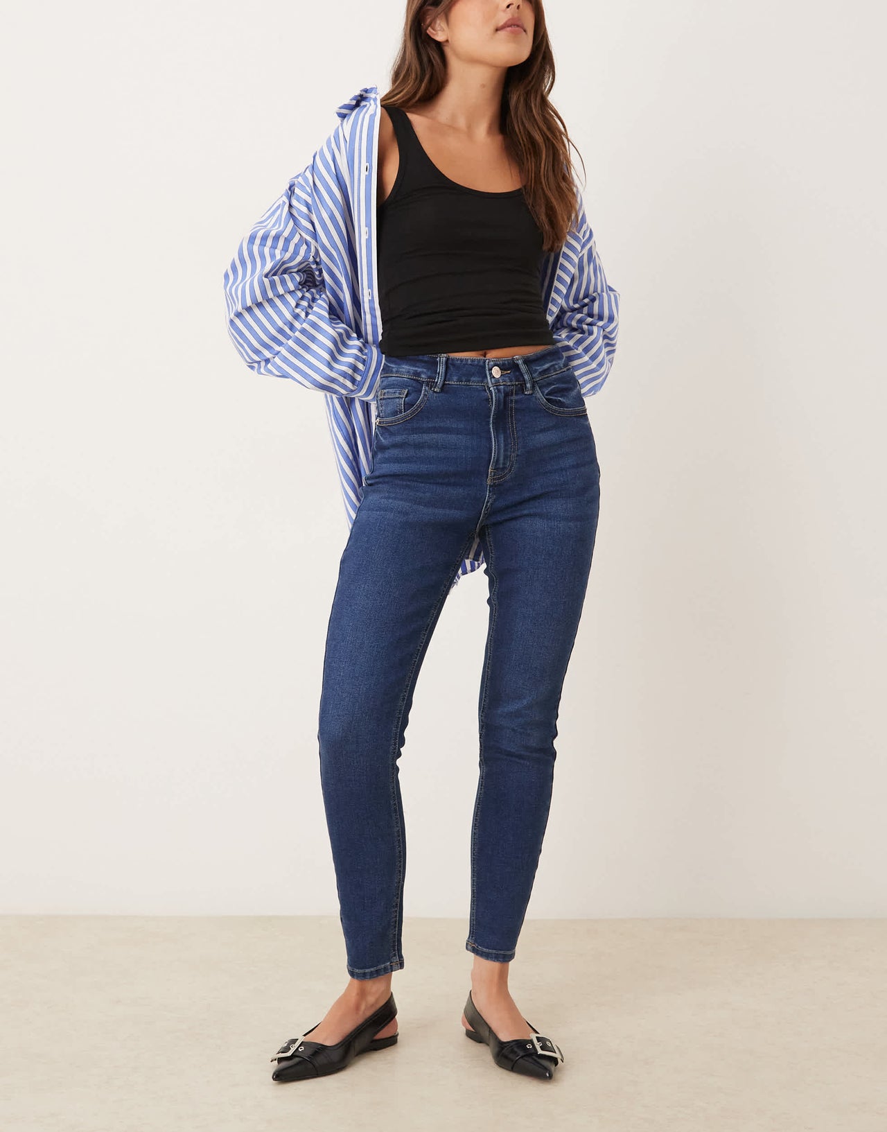 Pimkie high waisted skinny jeans in dark blue wash
