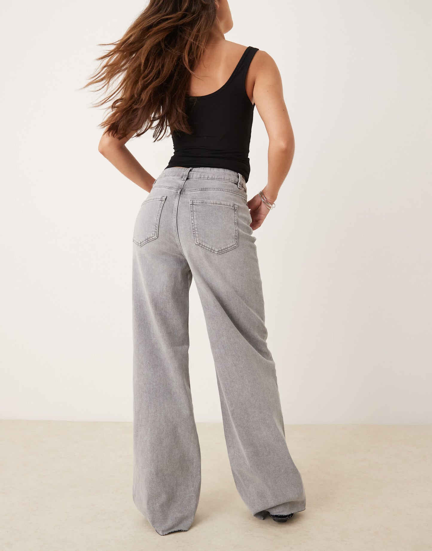 Pimkie high waisted wide leg raw hem jeans in grey wash