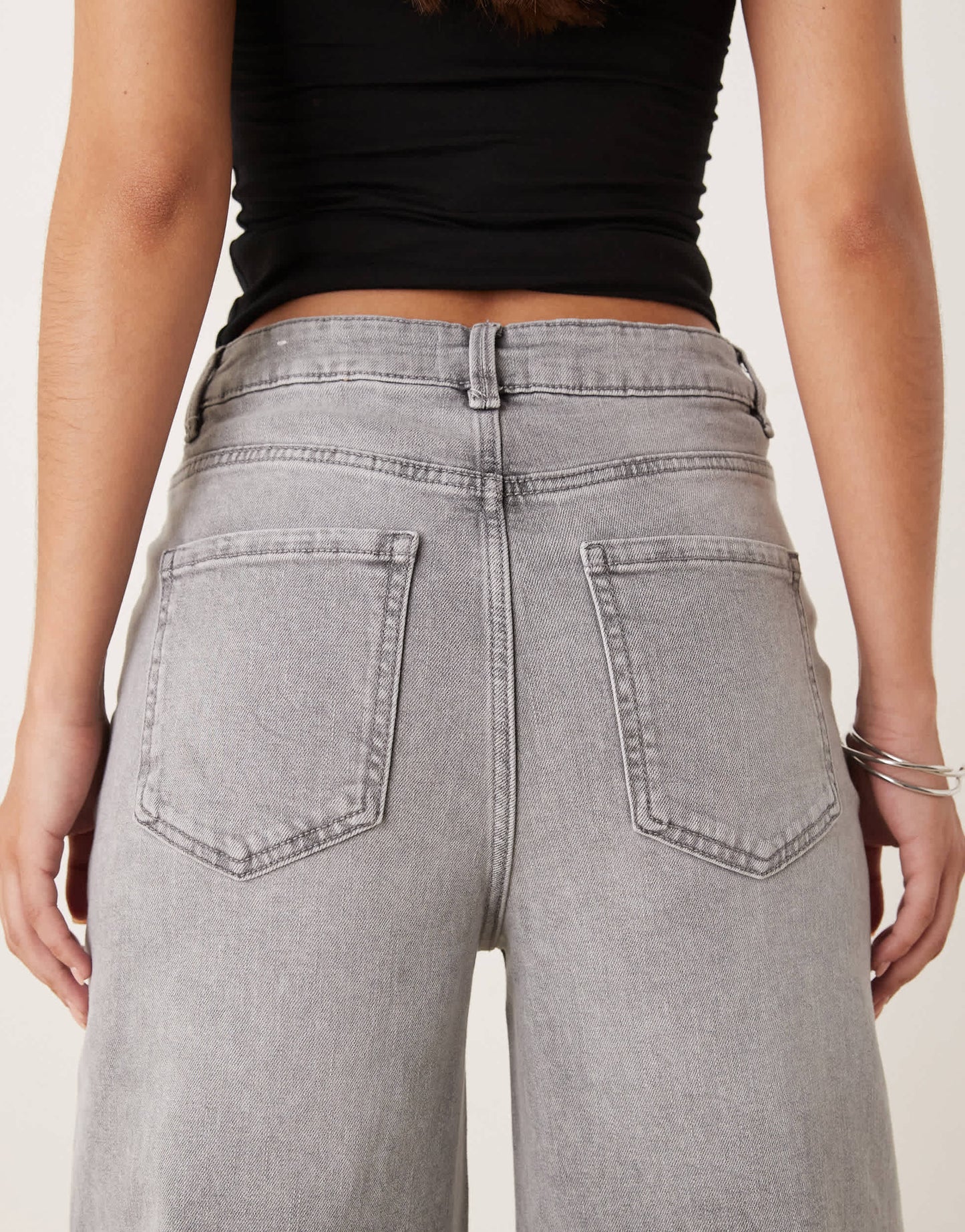 Pimkie high waisted wide leg raw hem jeans in grey wash