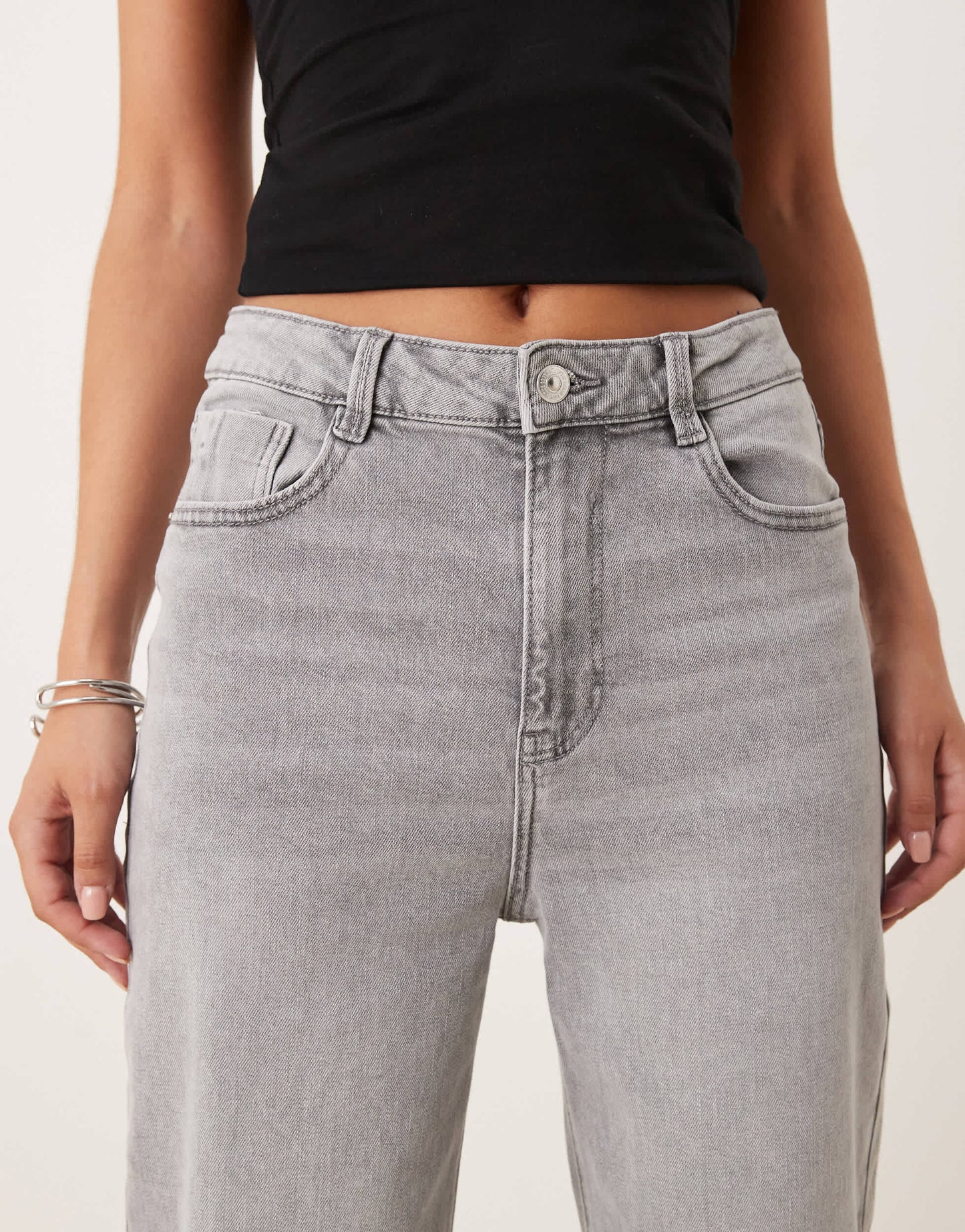 Pimkie high waisted wide leg raw hem jeans in grey wash