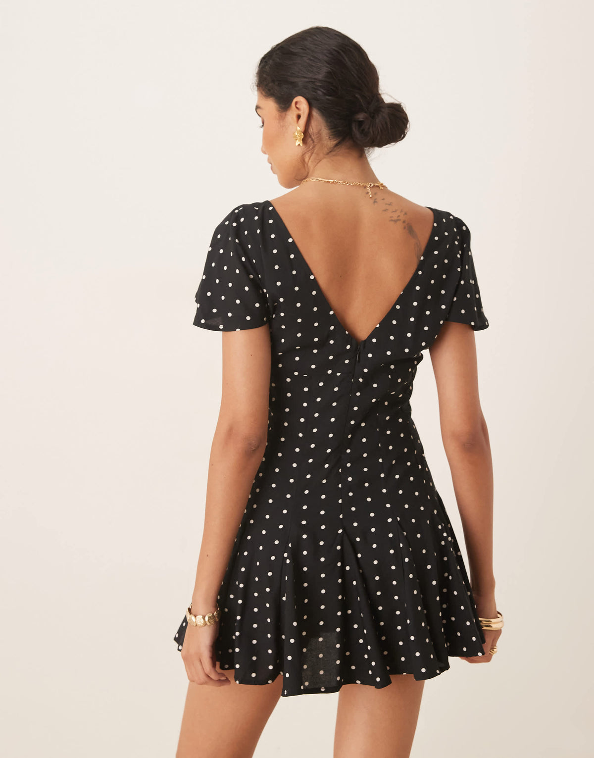 ASOS DESIGN mini tea dress with godet hem in polka dot