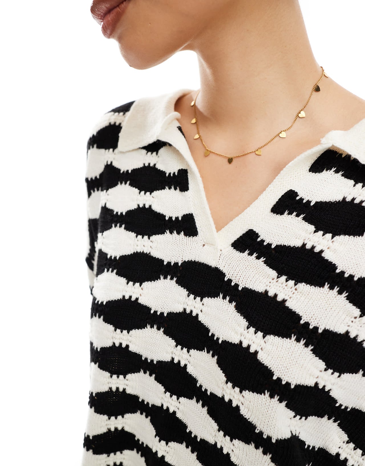 ASOS DESIGN knitted stitch relaxed polo top in mono stripe