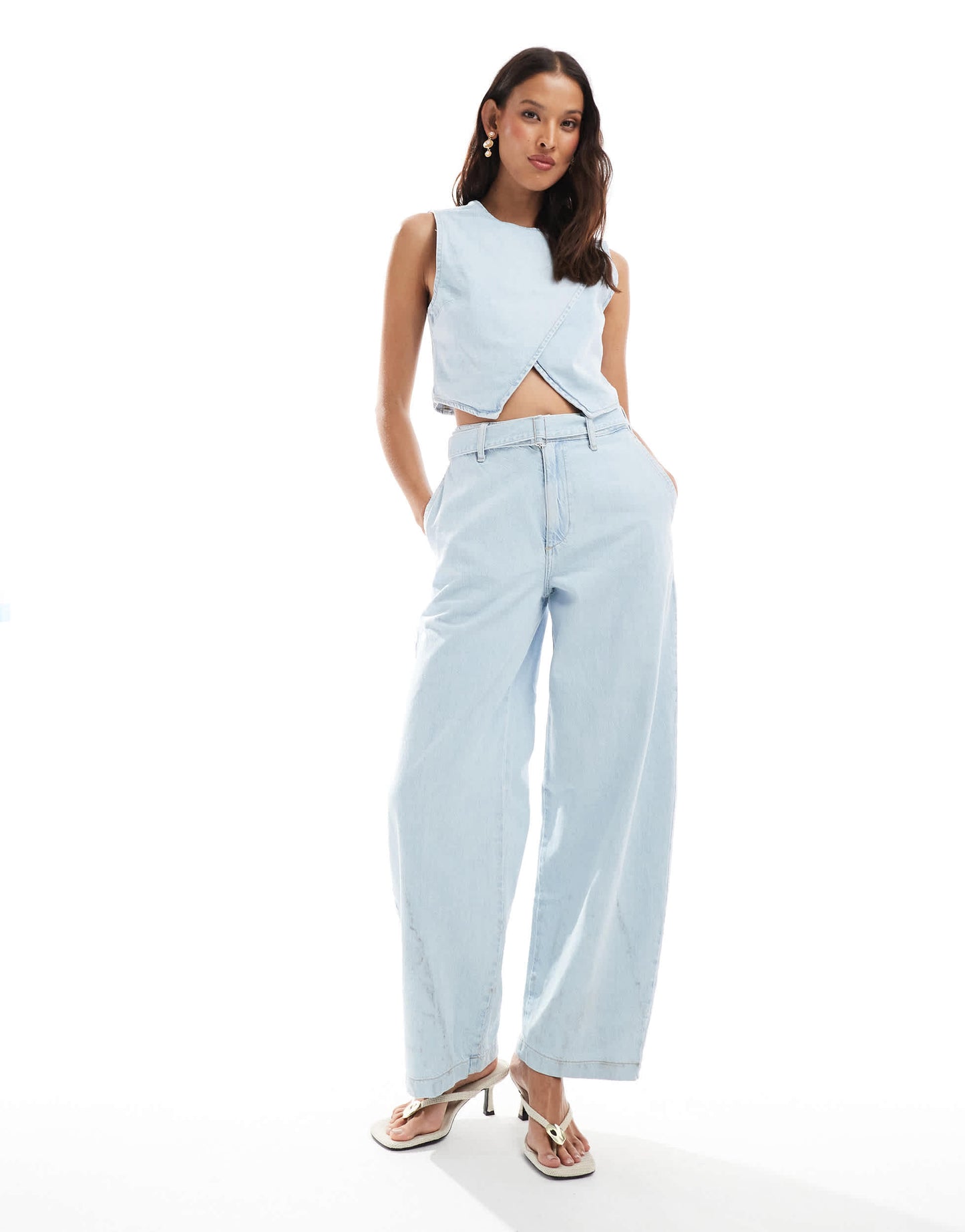 ASOS DESIGN denim waistcoat co-ord in light blue