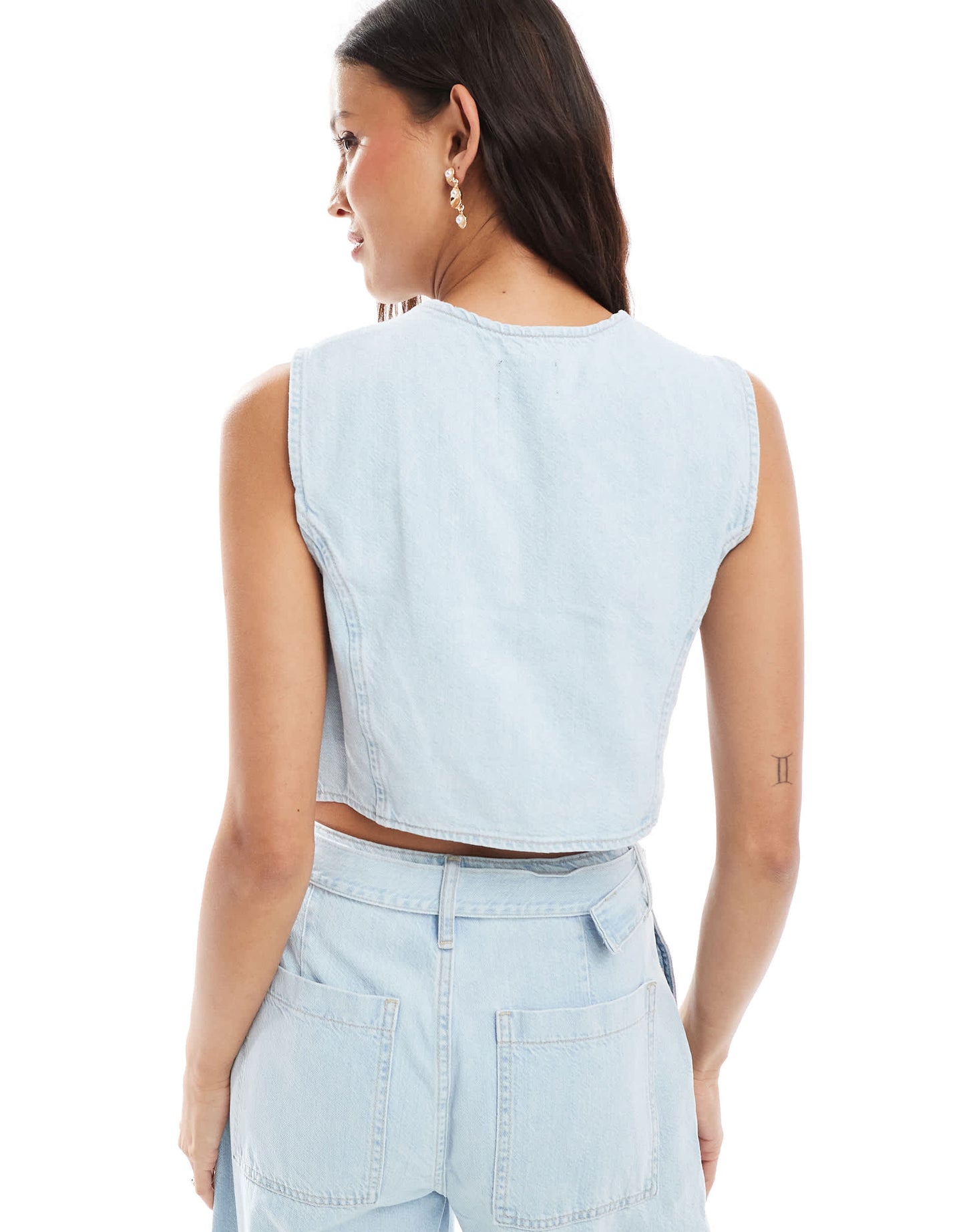 ASOS DESIGN denim waistcoat co-ord in light blue