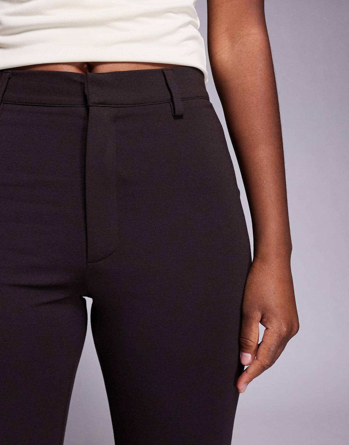 ASOS DESIGN Premium ponte flare trouser with tailored waistband in chocolate