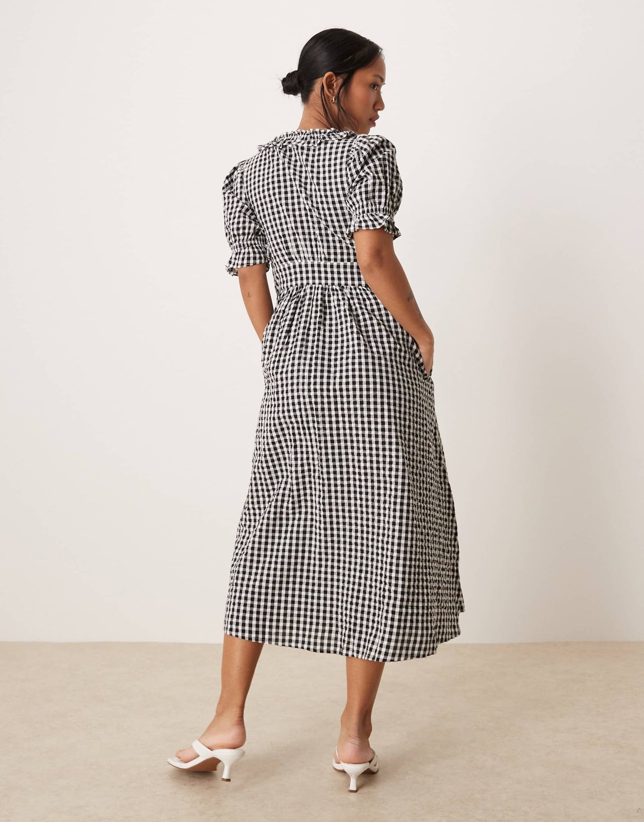 Nobody's Child Petite Flossie frill detail midi dress in black gingham