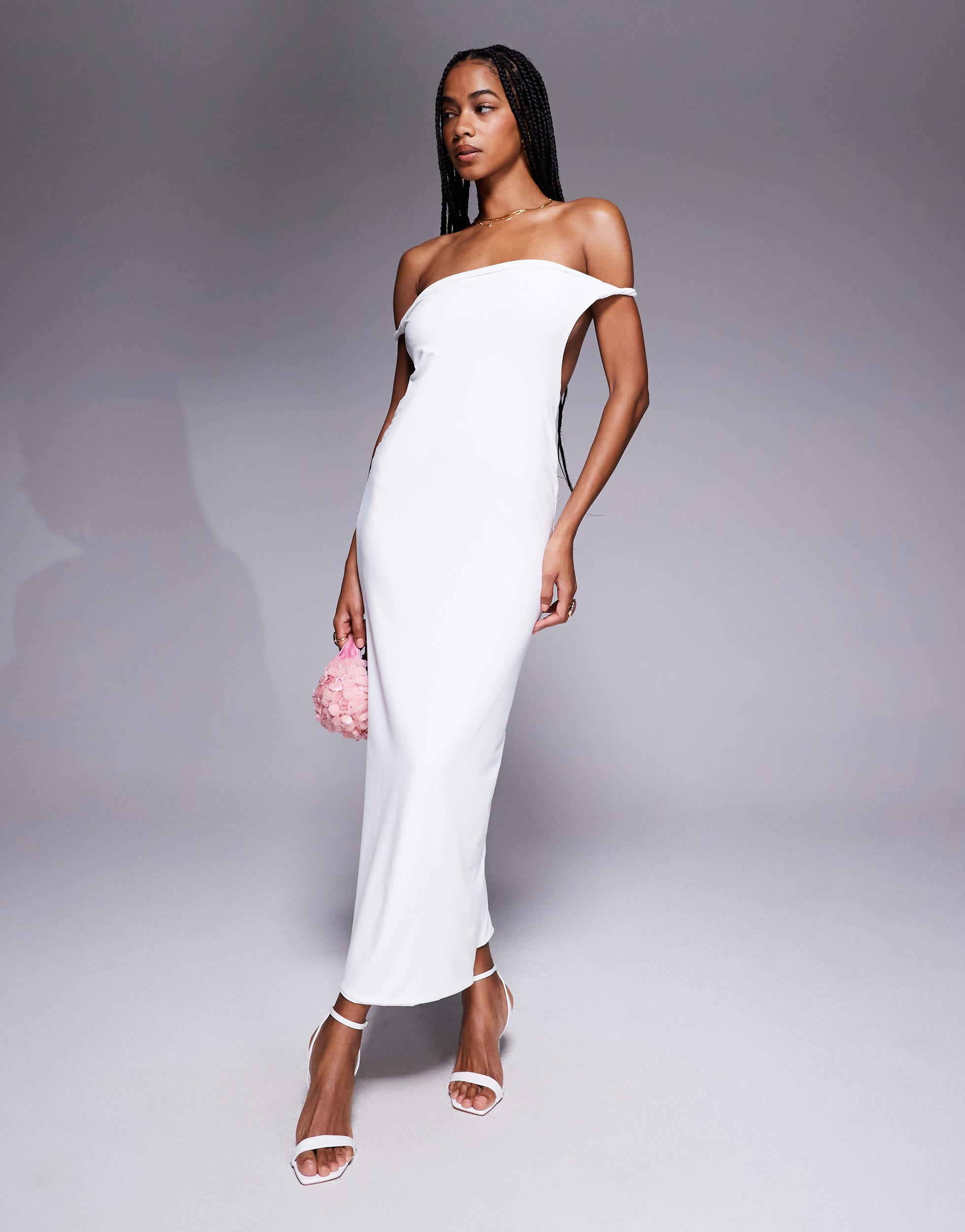 Missyempire slinky twist detail open back maxi dress in white