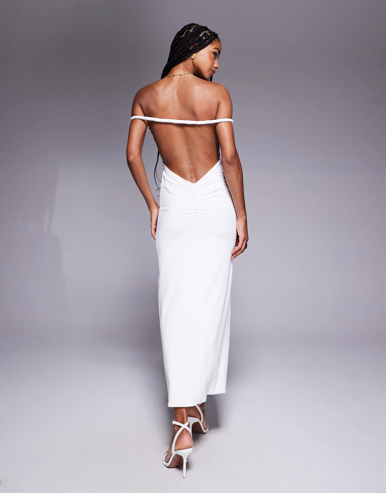 Missyempire slinky twist detail open back maxi dress in white