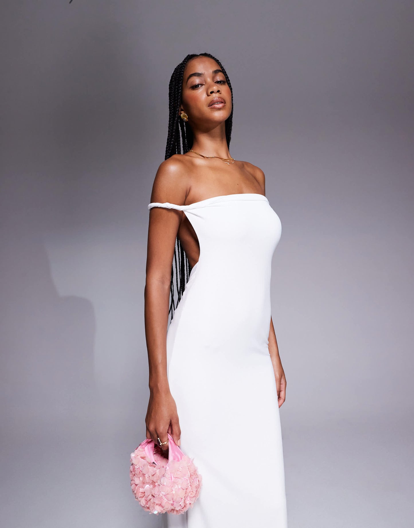 Missyempire slinky twist detail open back maxi dress in white